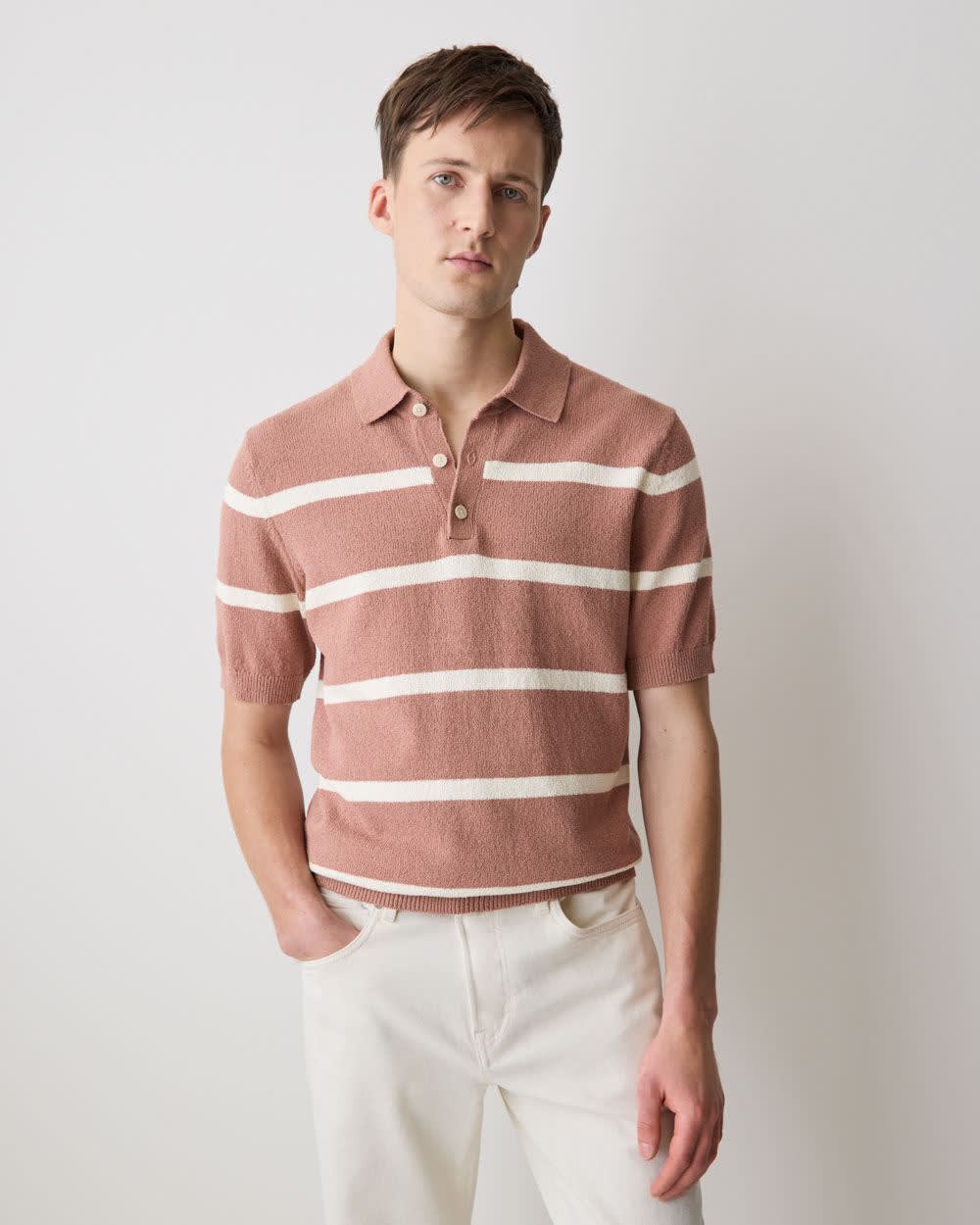 Short-Sleeve Bouclé Polo Sweater - Image 13