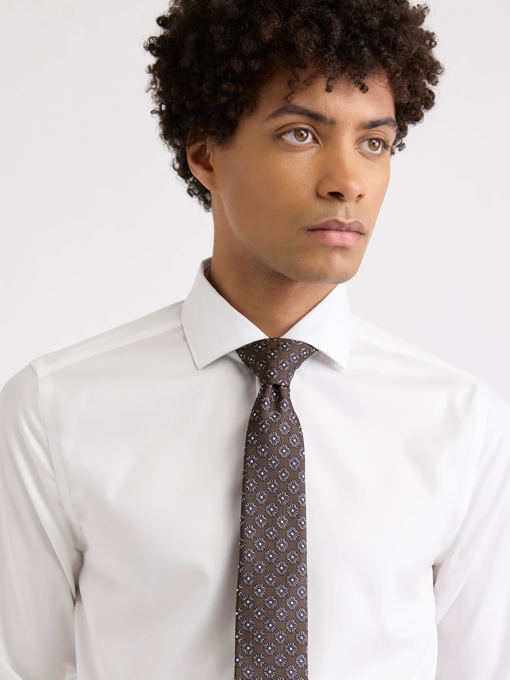 Brown Regular Tie with Geometric Floral Pattern