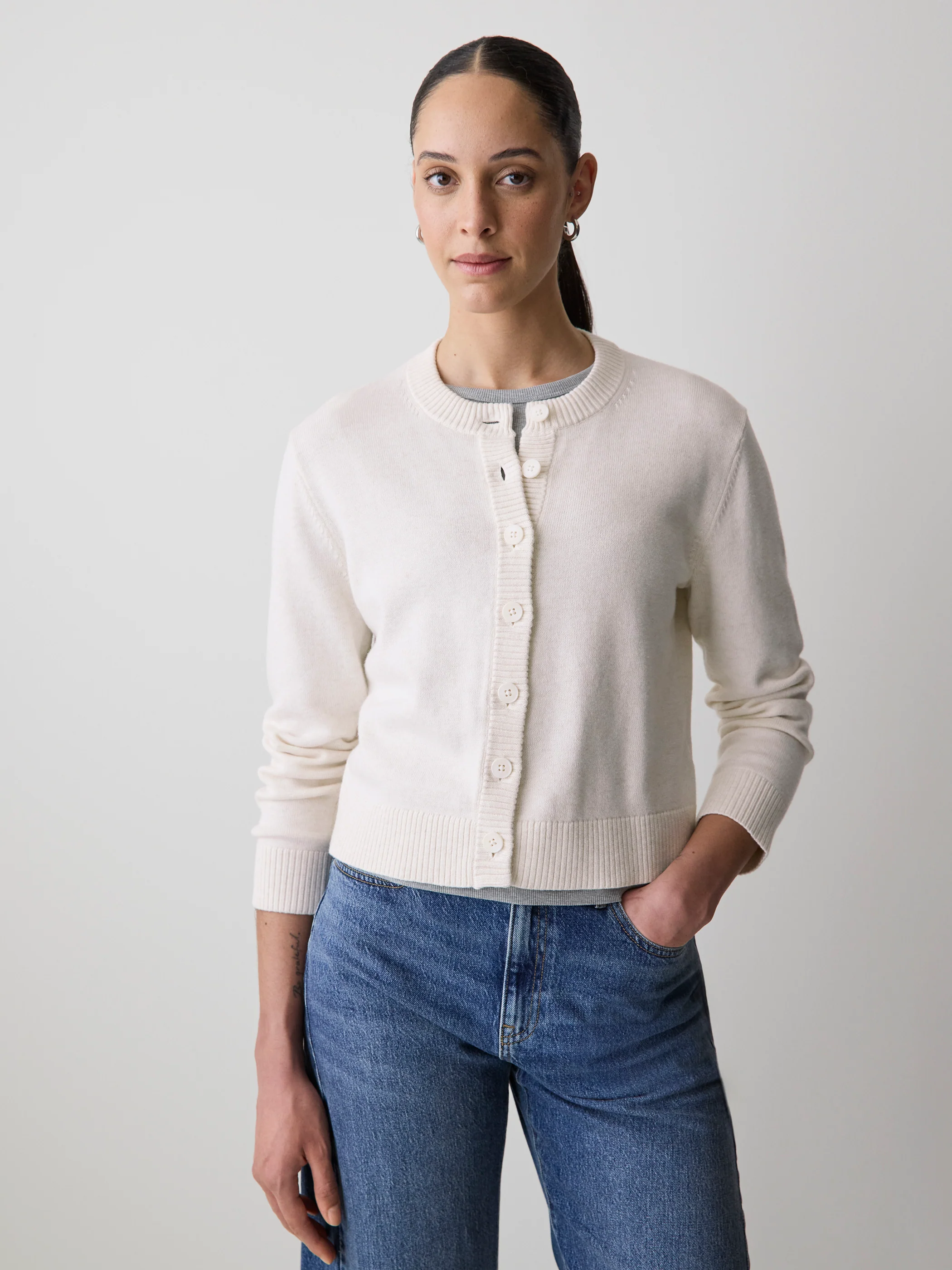 Wool-Blend Long-Sleeve Crew-Neck Cardigan