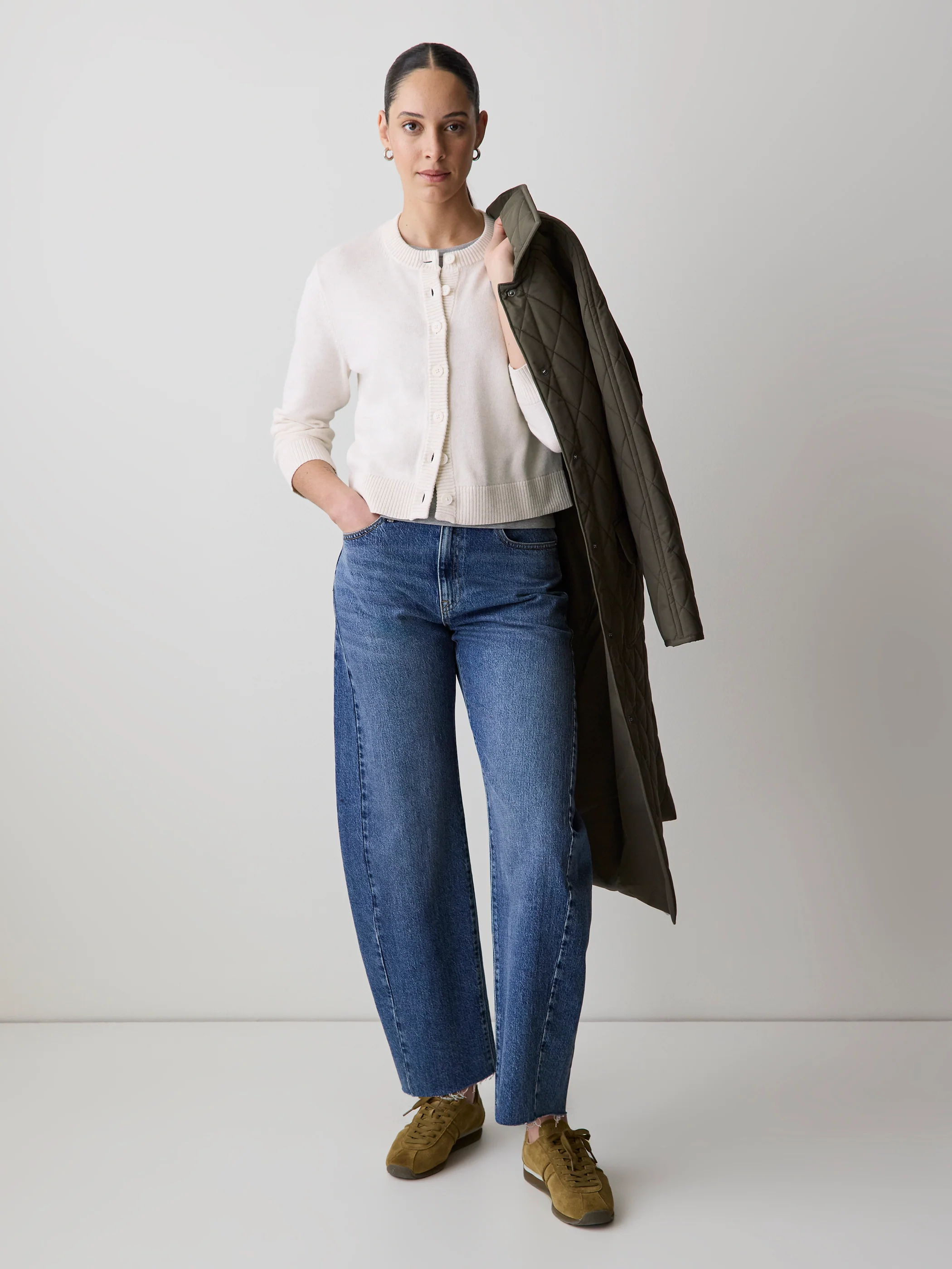 Wool-Blend Long-Sleeve Crew-Neck Cardigan - Image 2