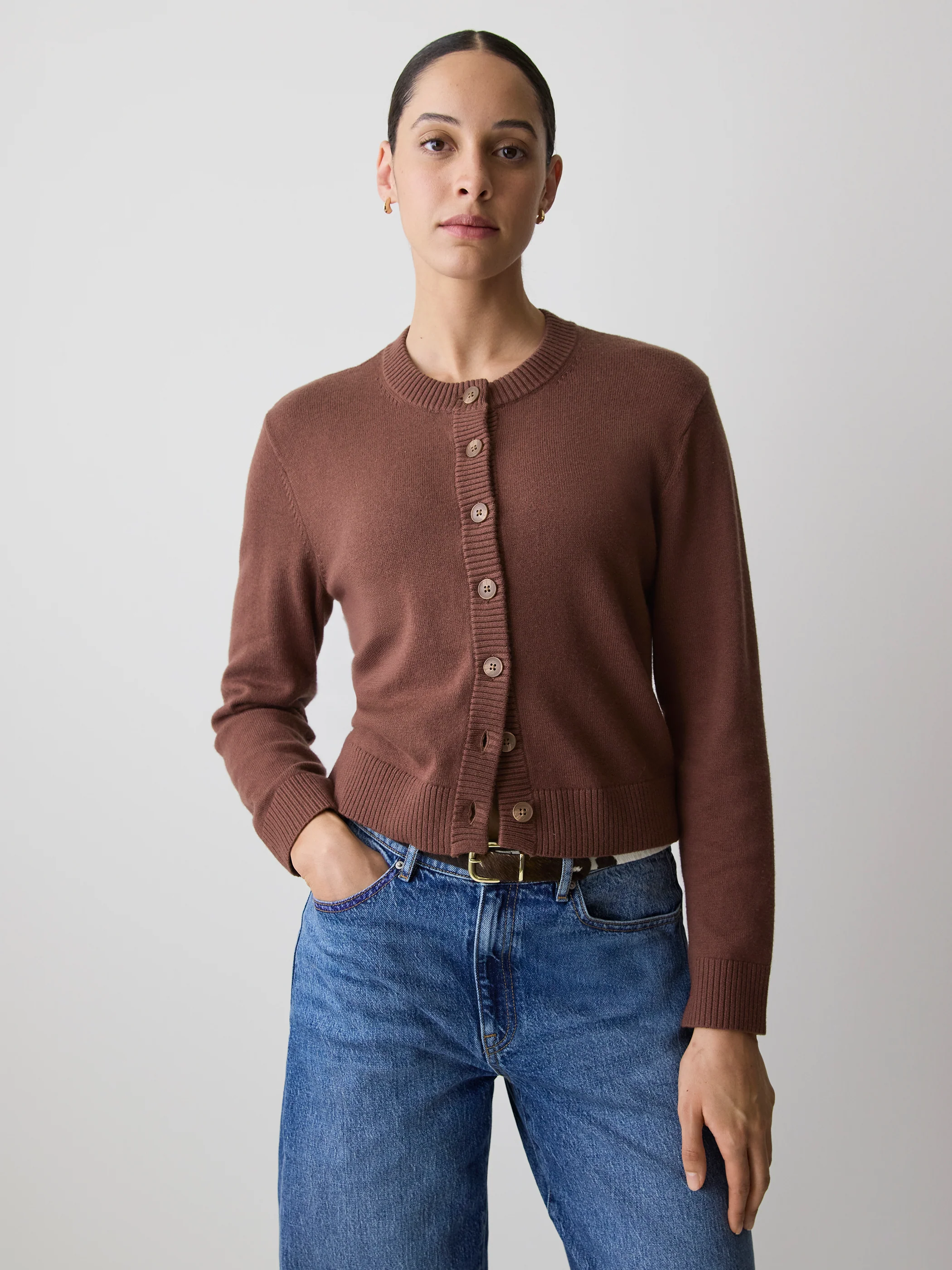 Wool-Blend Long-Sleeve Crew-Neck Cardigan - Image 6