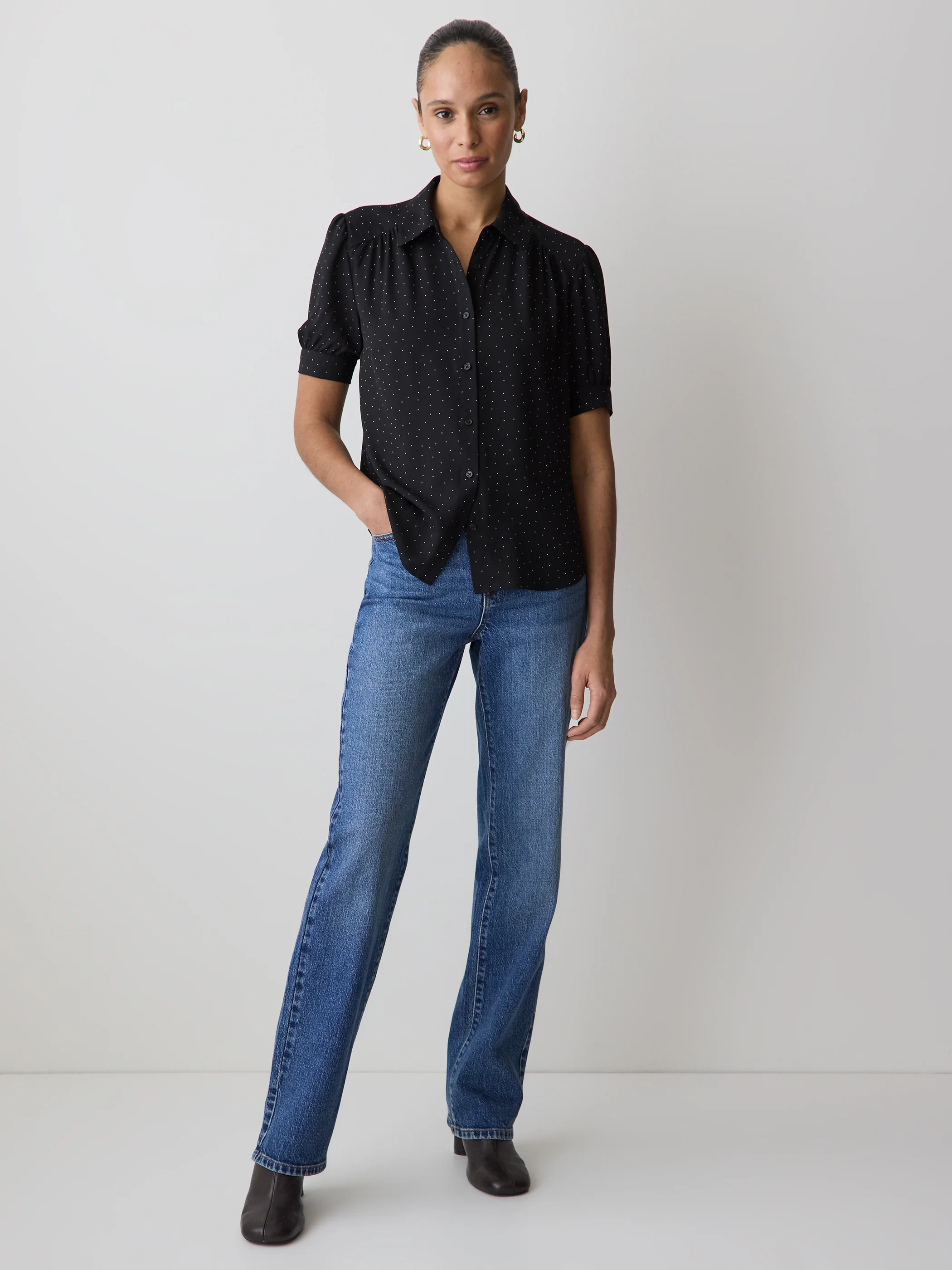 Silky Crepe Short-Sleeve Buttoned-Down Blouse - Image 14