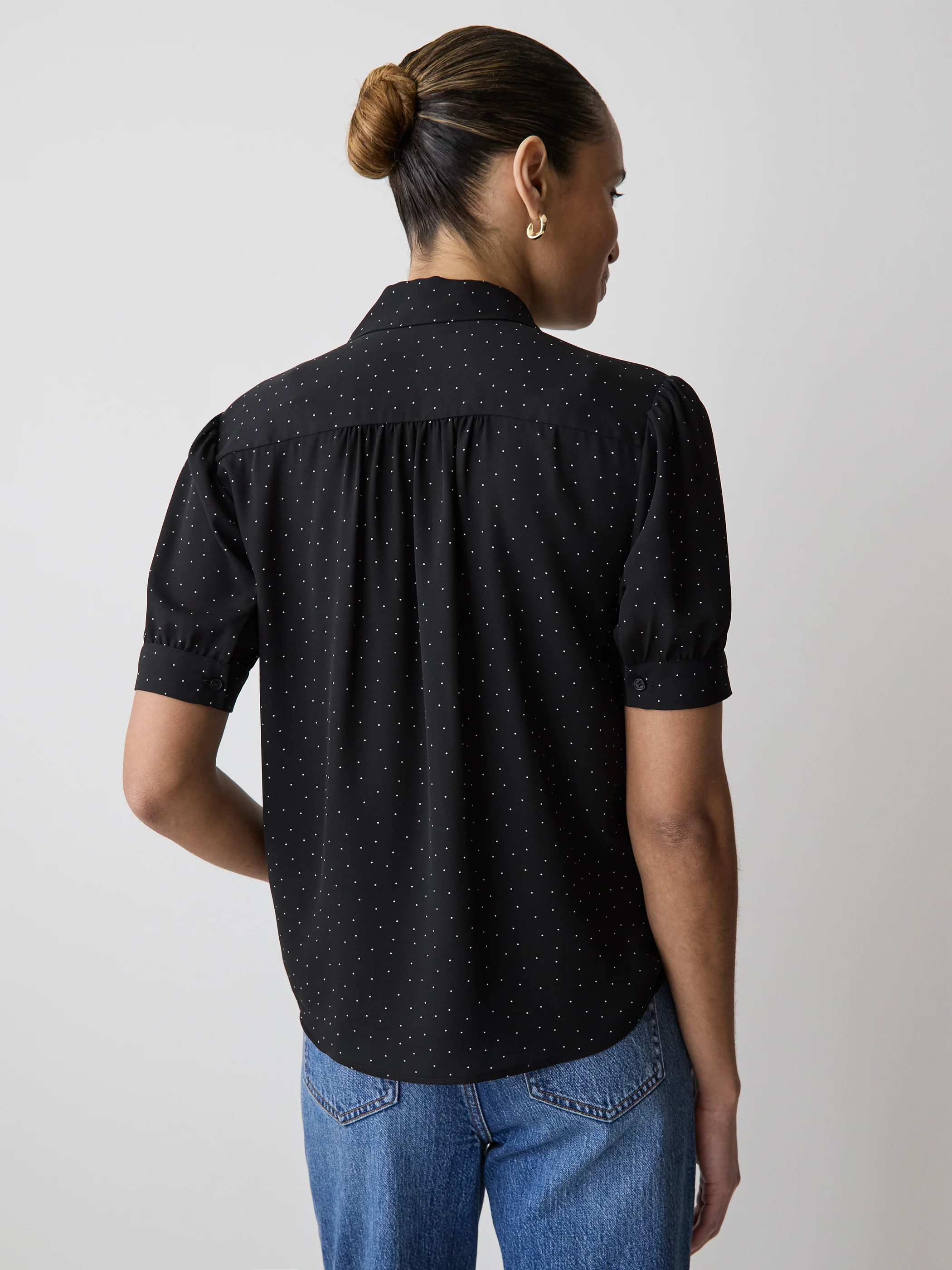 Silky Crepe Short-Sleeve Buttoned-Down Blouse - Image 15