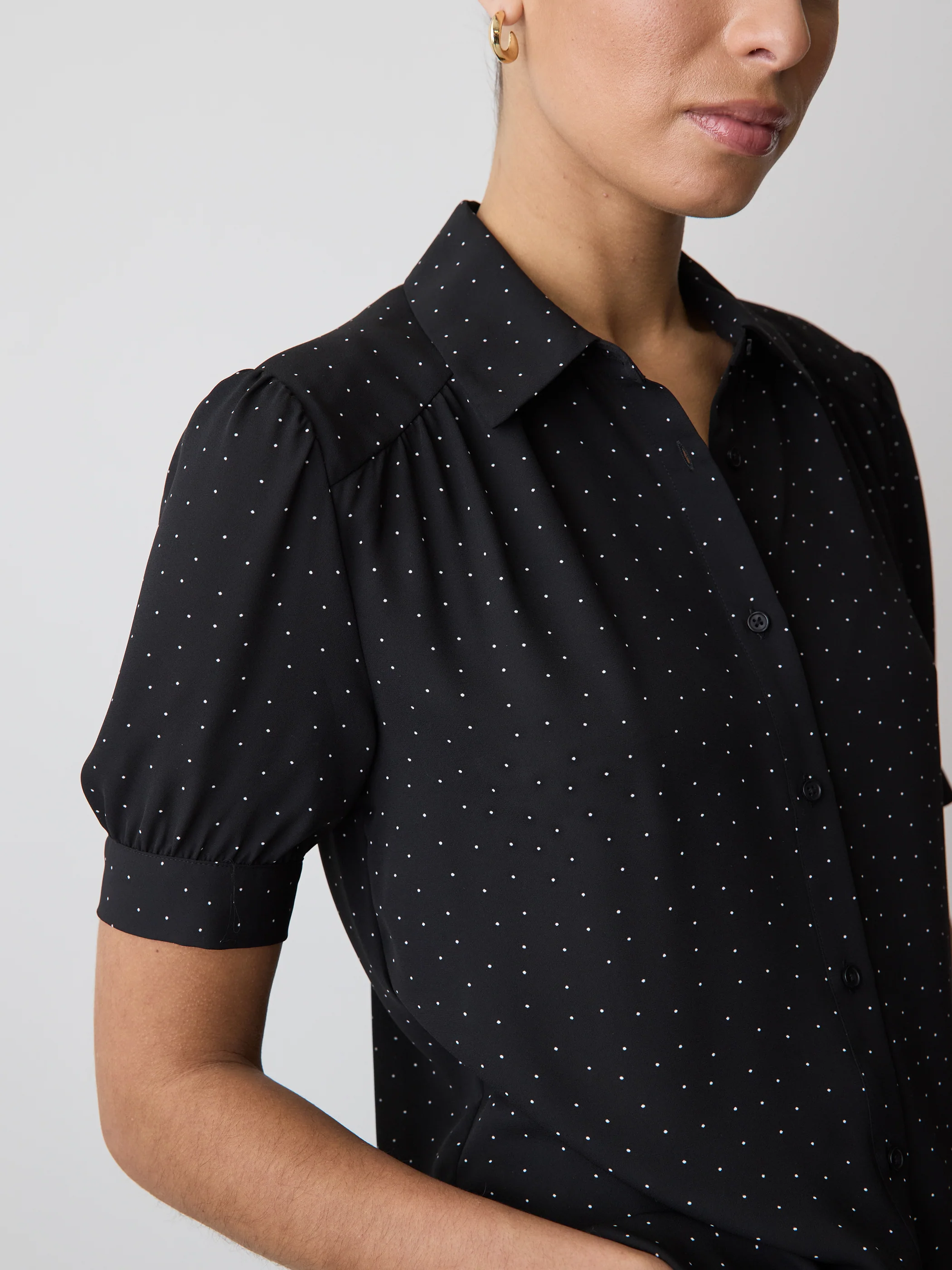 Silky Crepe Short-Sleeve Buttoned-Down Blouse - Image 16