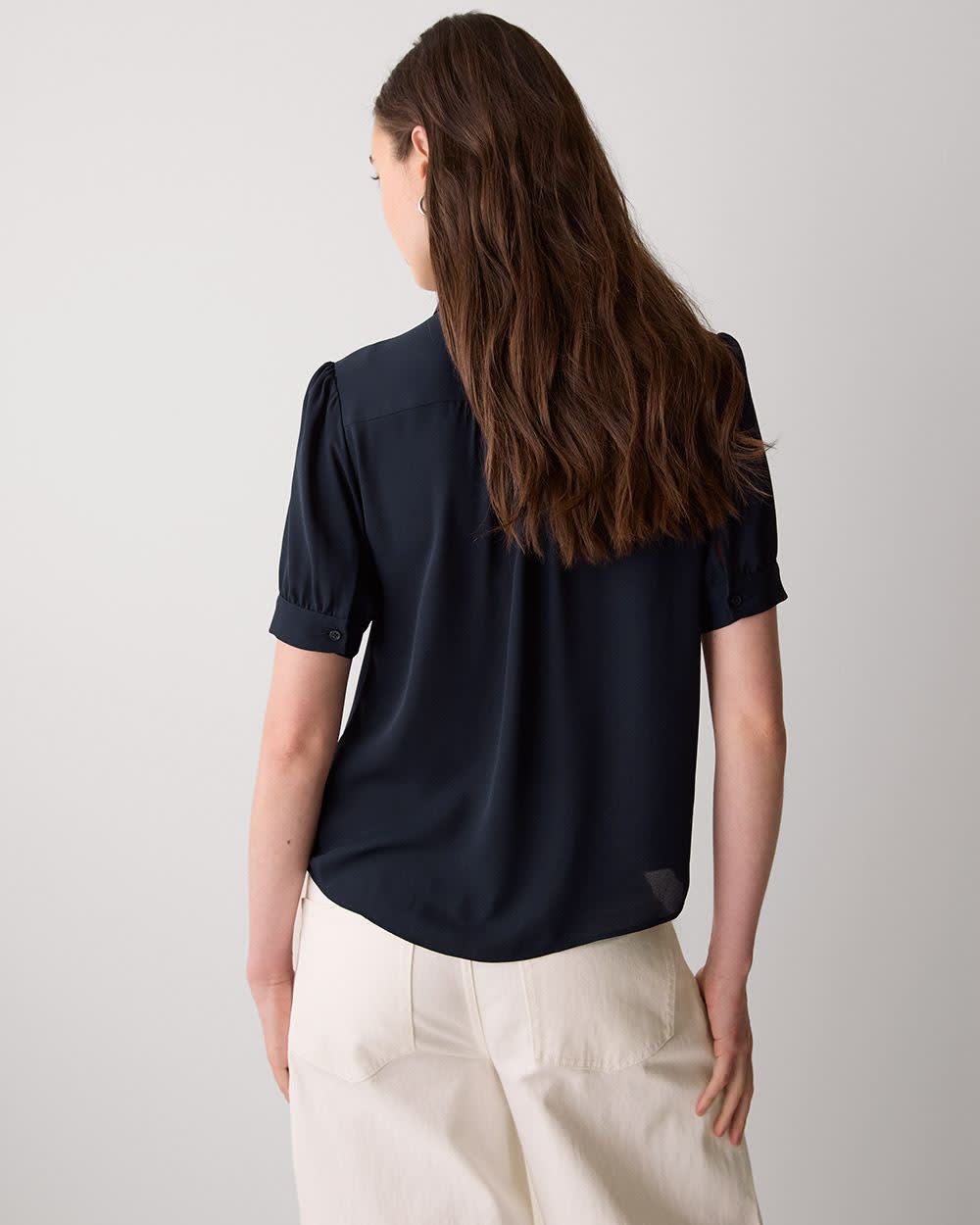 Silky Crepe Short-Sleeve Buttoned-Down Blouse - Image 3