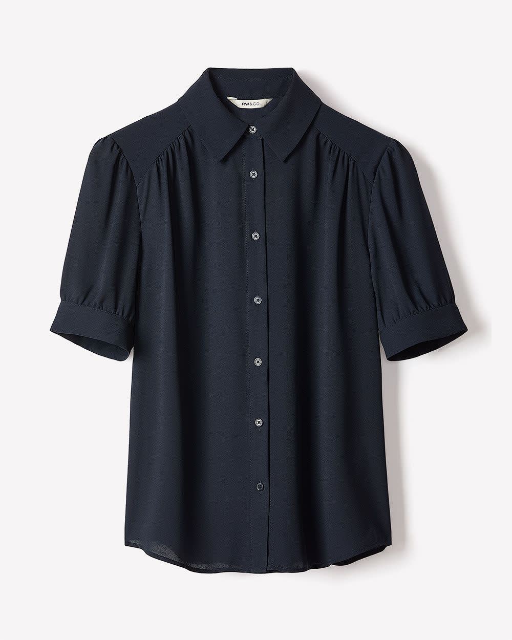 Silky Crepe Short-Sleeve Buttoned-Down Blouse - Image 4