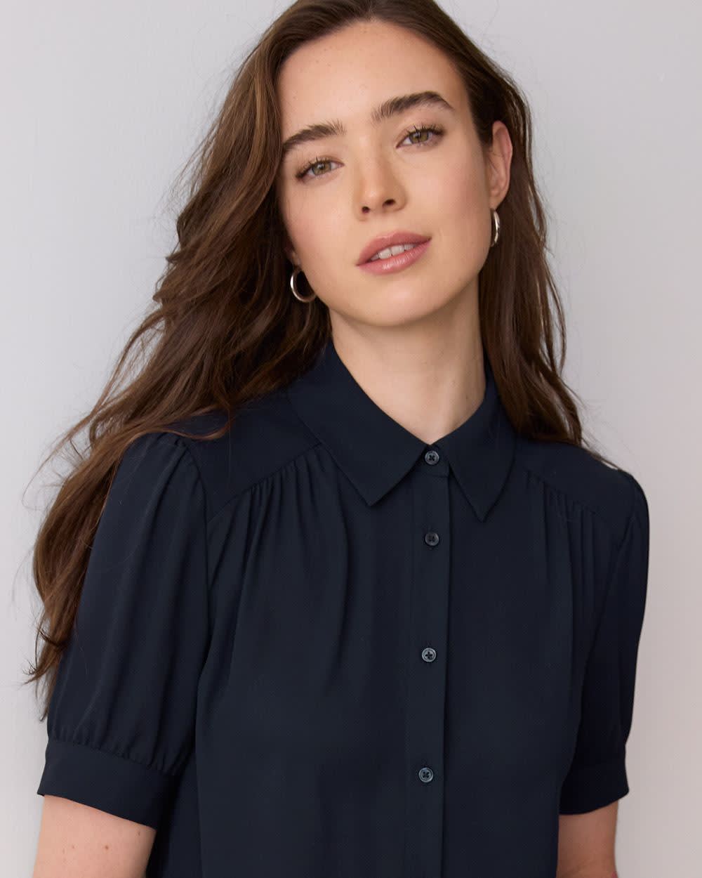 Silky Crepe Short-Sleeve Buttoned-Down Blouse - Image 6