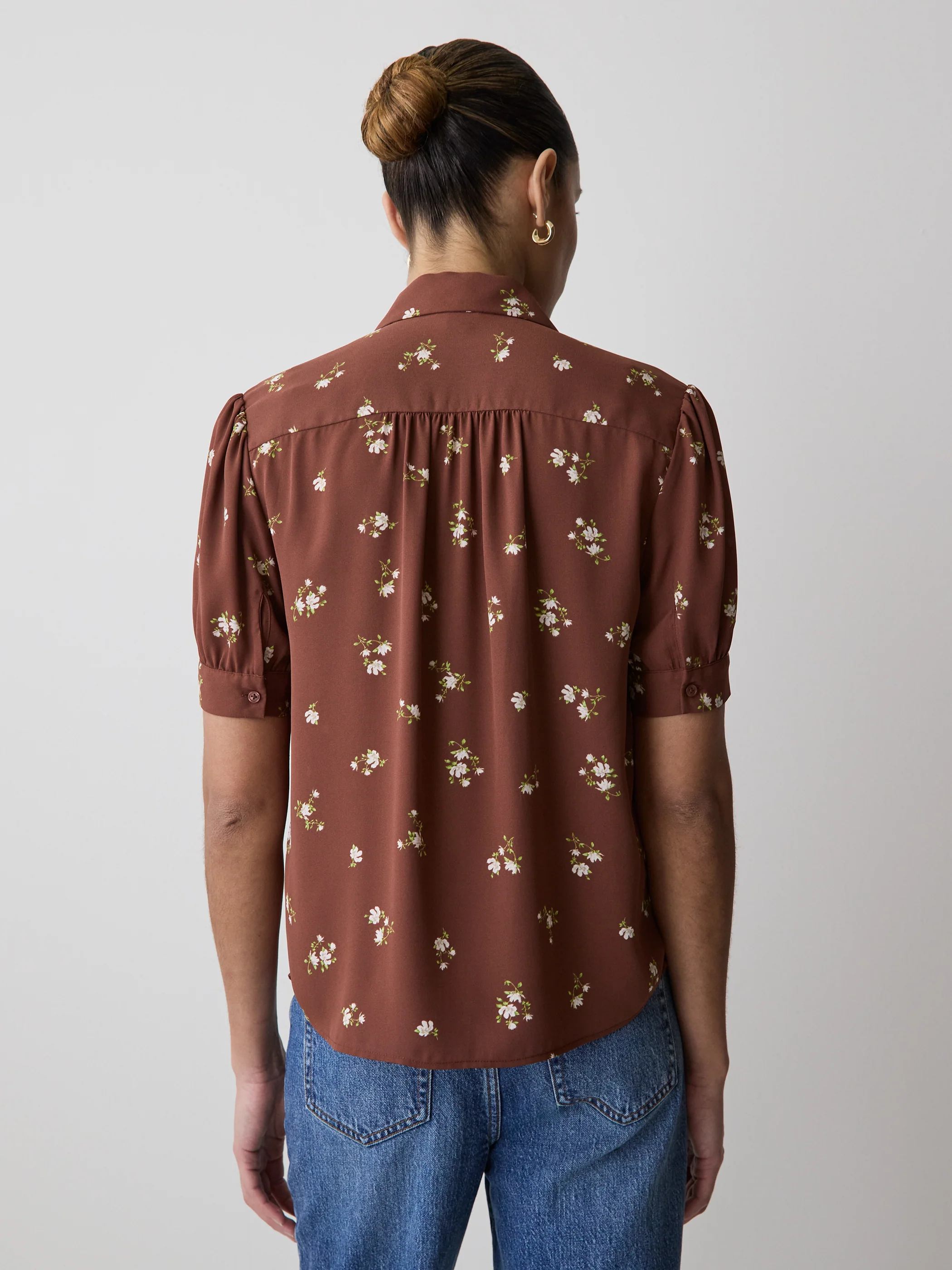 Silky Crepe Short-Sleeve Buttoned-Down Blouse - Image 9
