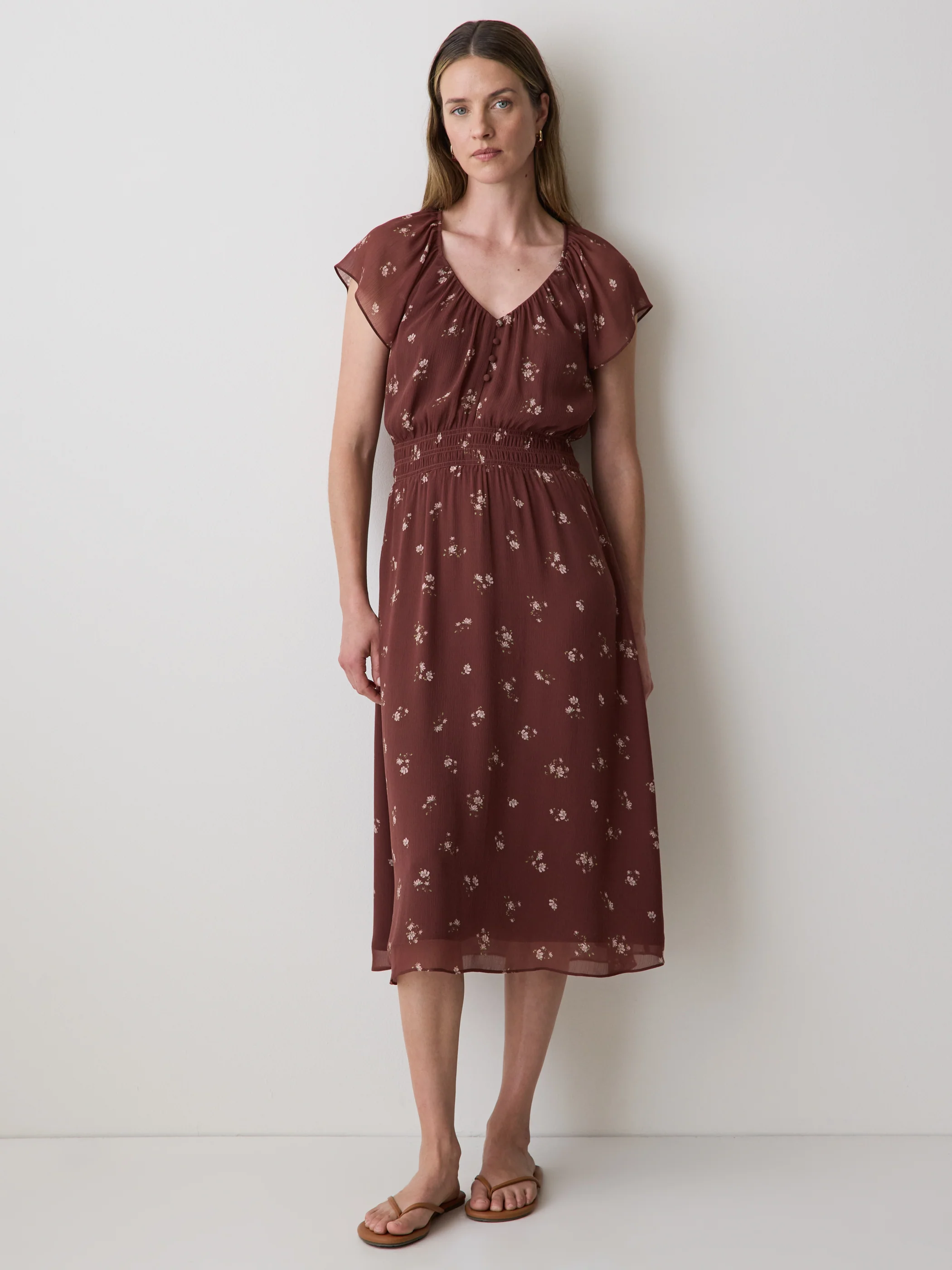 Fit-and-Flare Midi Dress with Short Flutter Sleeves - Image 6
