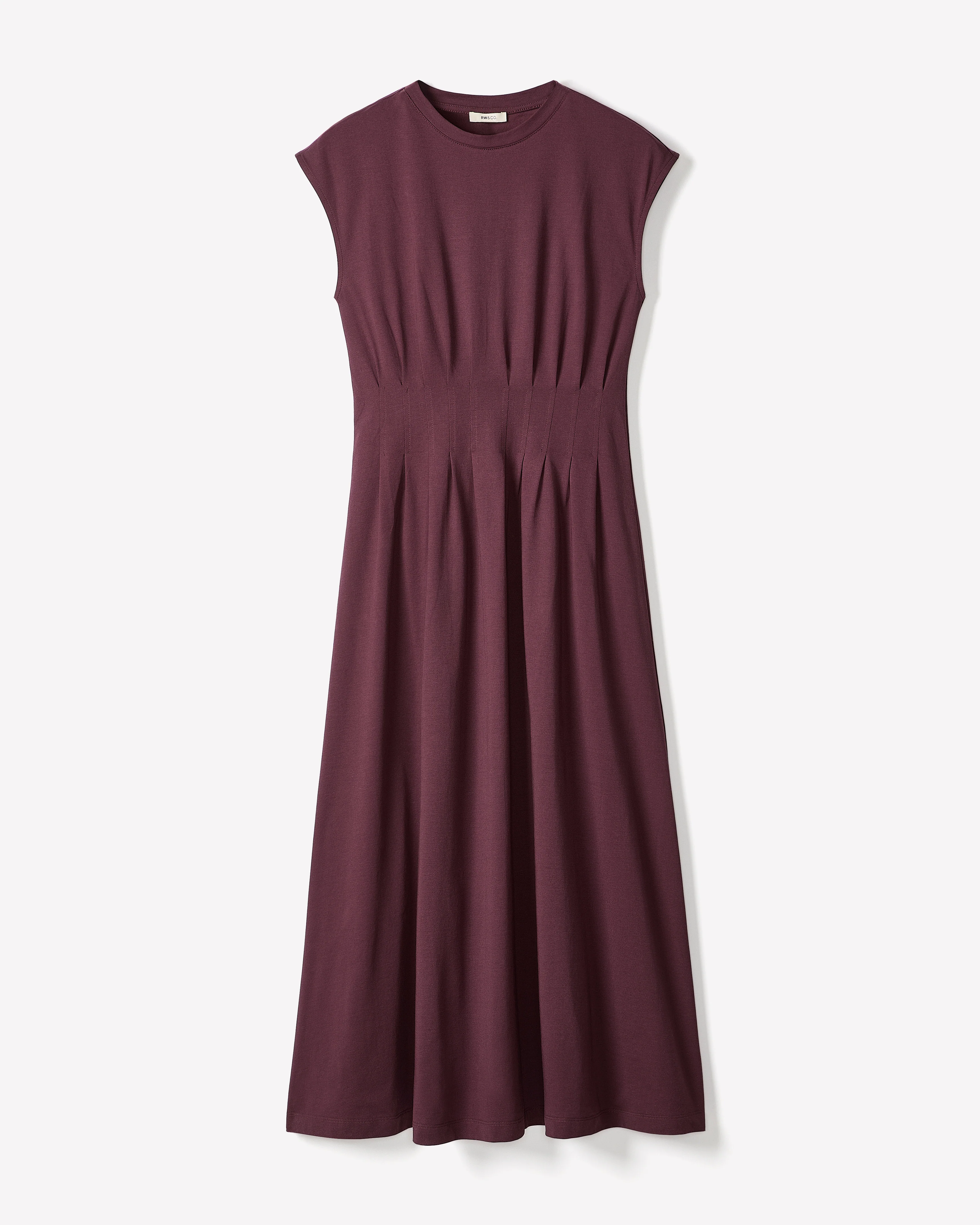Extended-Sleeve Crew-Neck Midi Dress with Pintucks - Image 11
