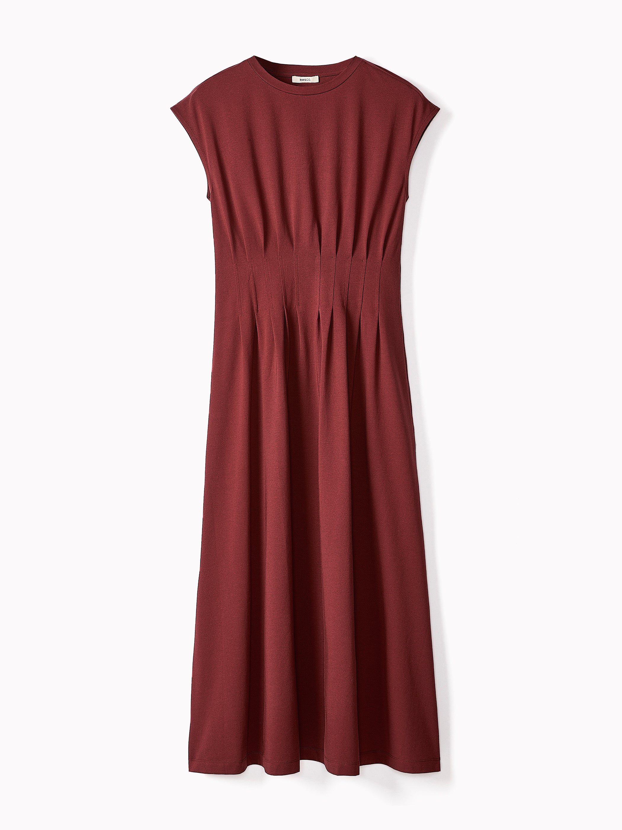 Extended-Sleeve Crew-Neck Midi Dress with Pintucks - Image 16