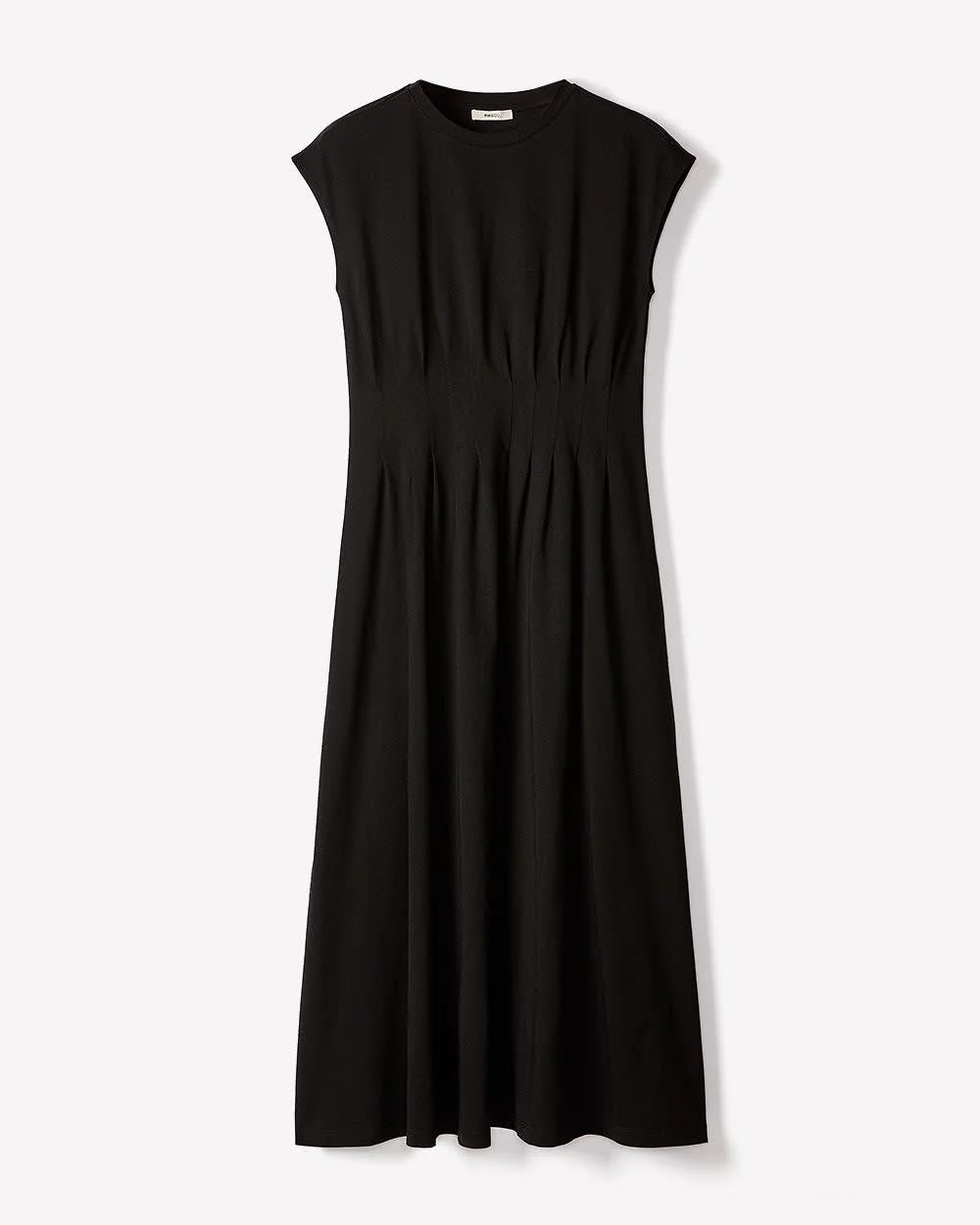 Extended-Sleeve Crew-Neck Midi Dress with Pintucks - Image 4