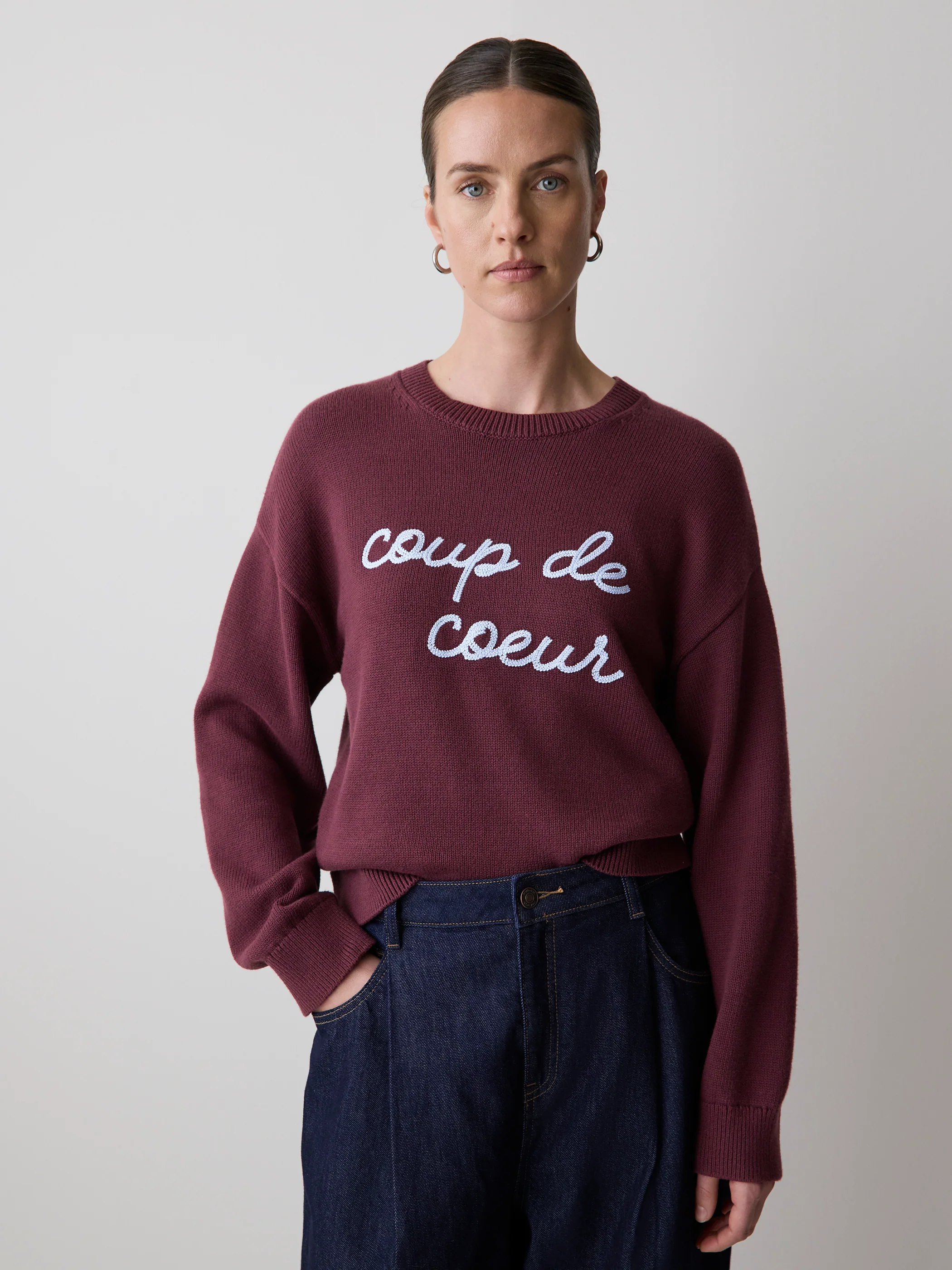 Long-Sleeve Crew-Neck Pullover with Embroidery