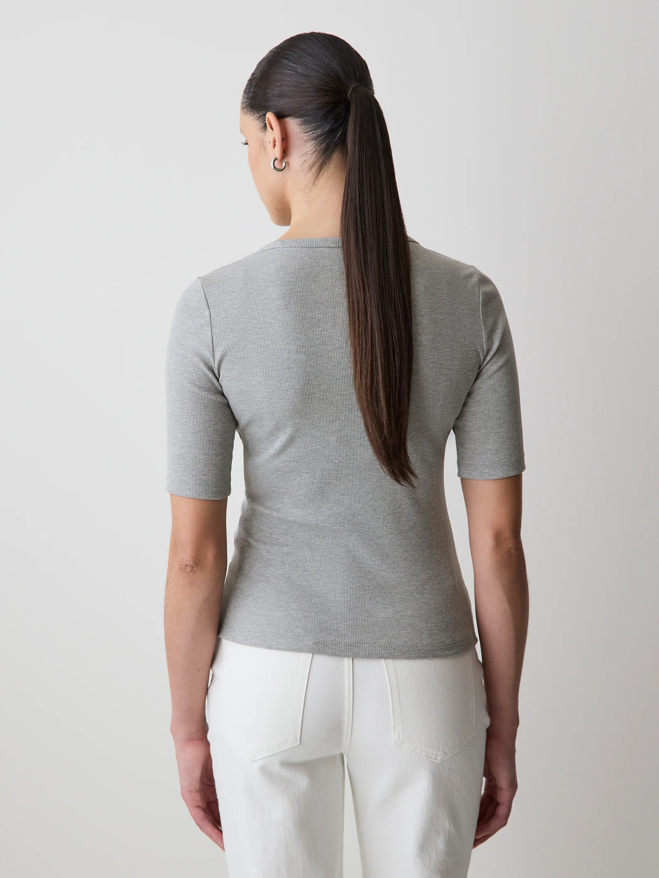 Elbow-Sleeve Crew-Neck Ribbed Tee - Image 8