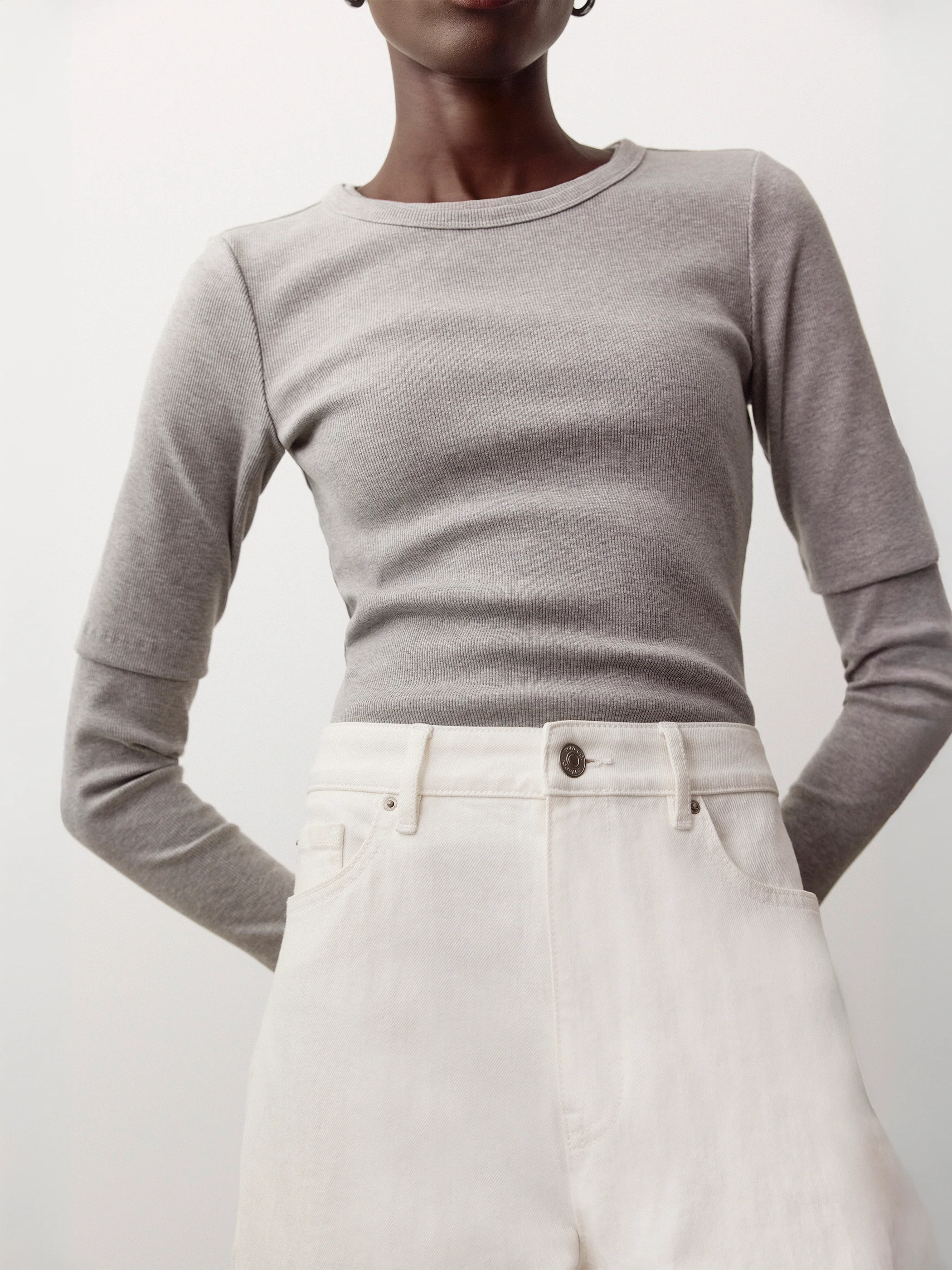 Long-Sleeve Crew-Neck Fitted Ribbed Tee - Image 6