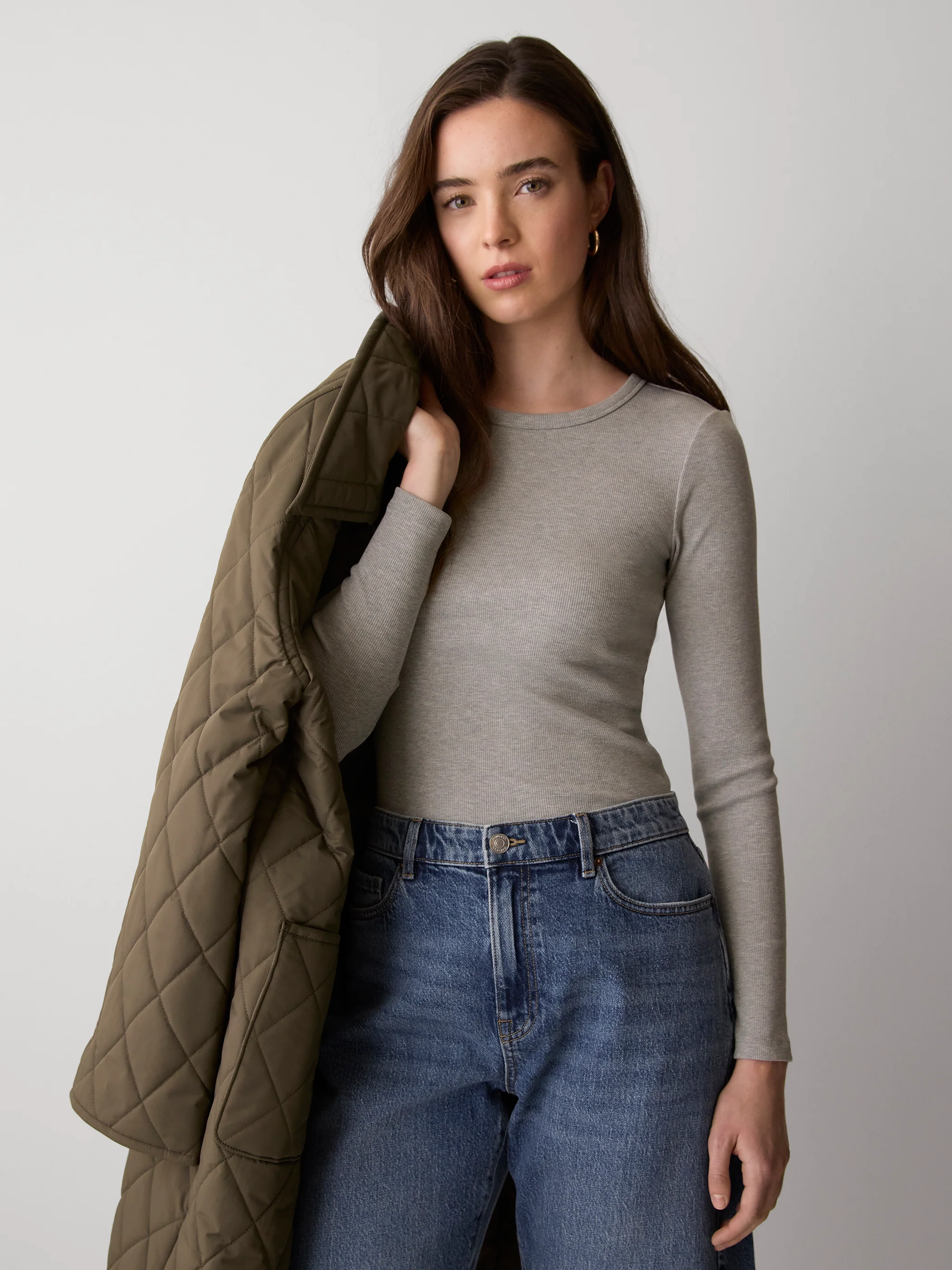 Long-Sleeve Crew-Neck Fitted Ribbed Tee - Image 7