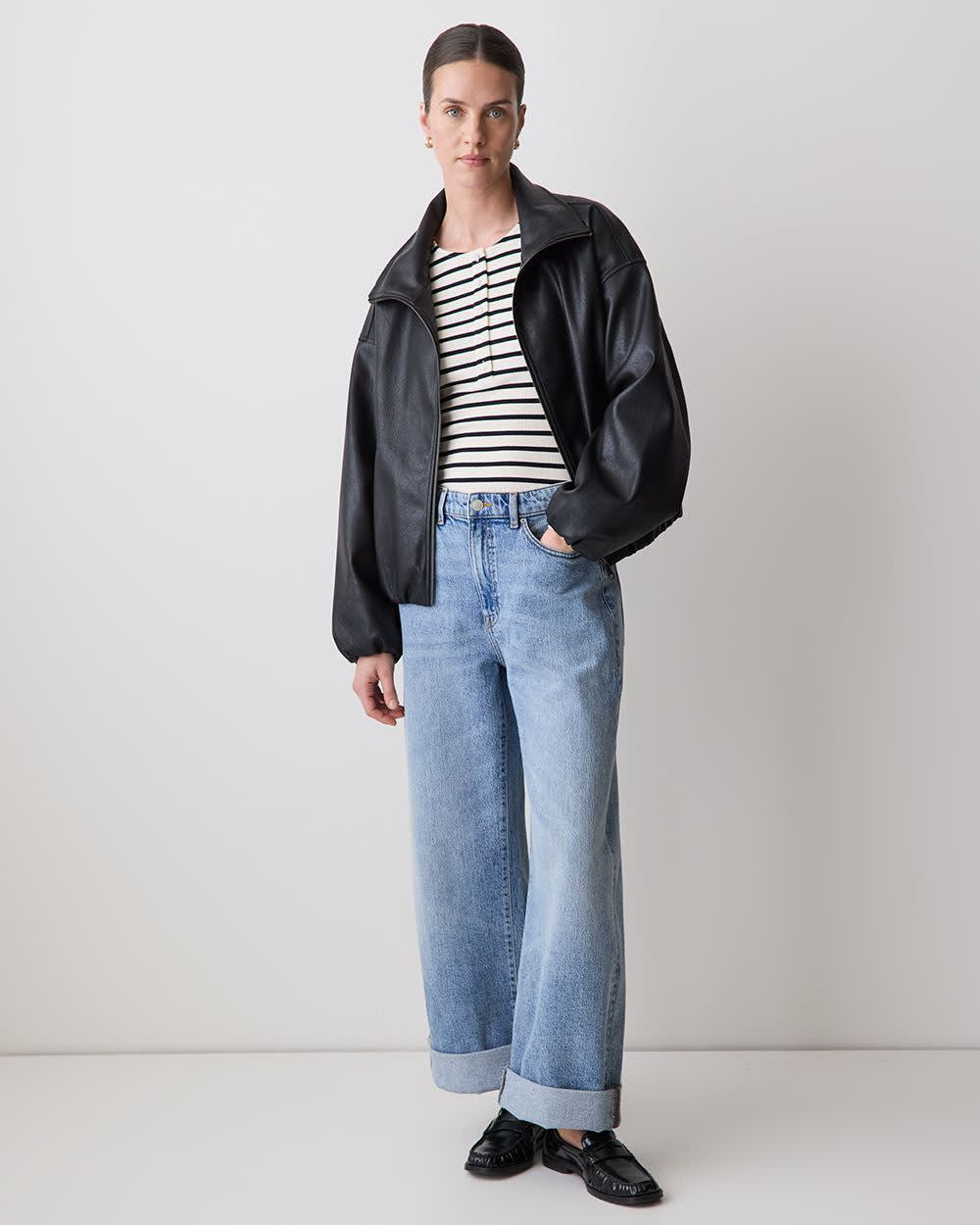 Long-Sleeve Henley Ribbed Top - Image 2