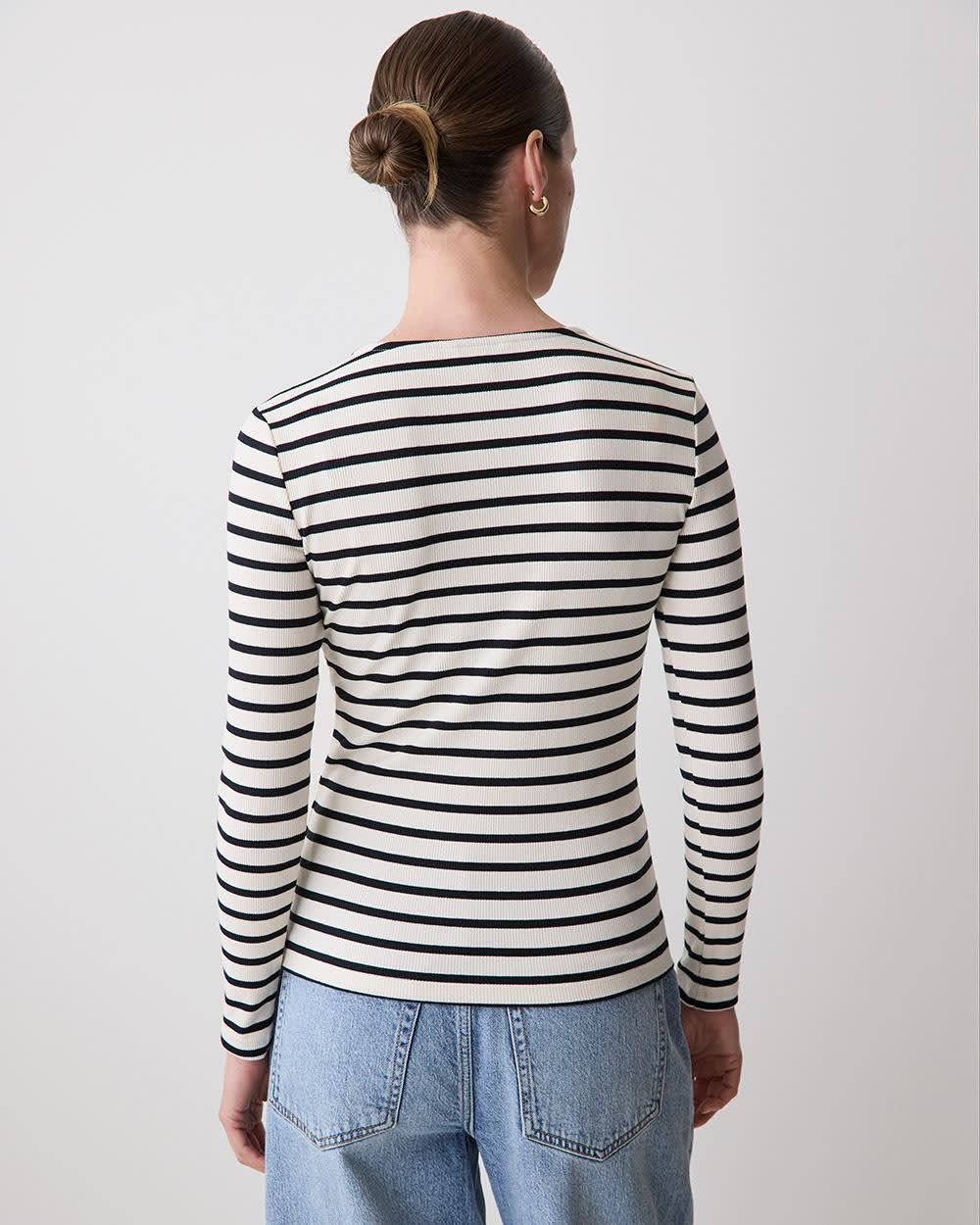 Long-Sleeve Henley Ribbed Top - Image 3