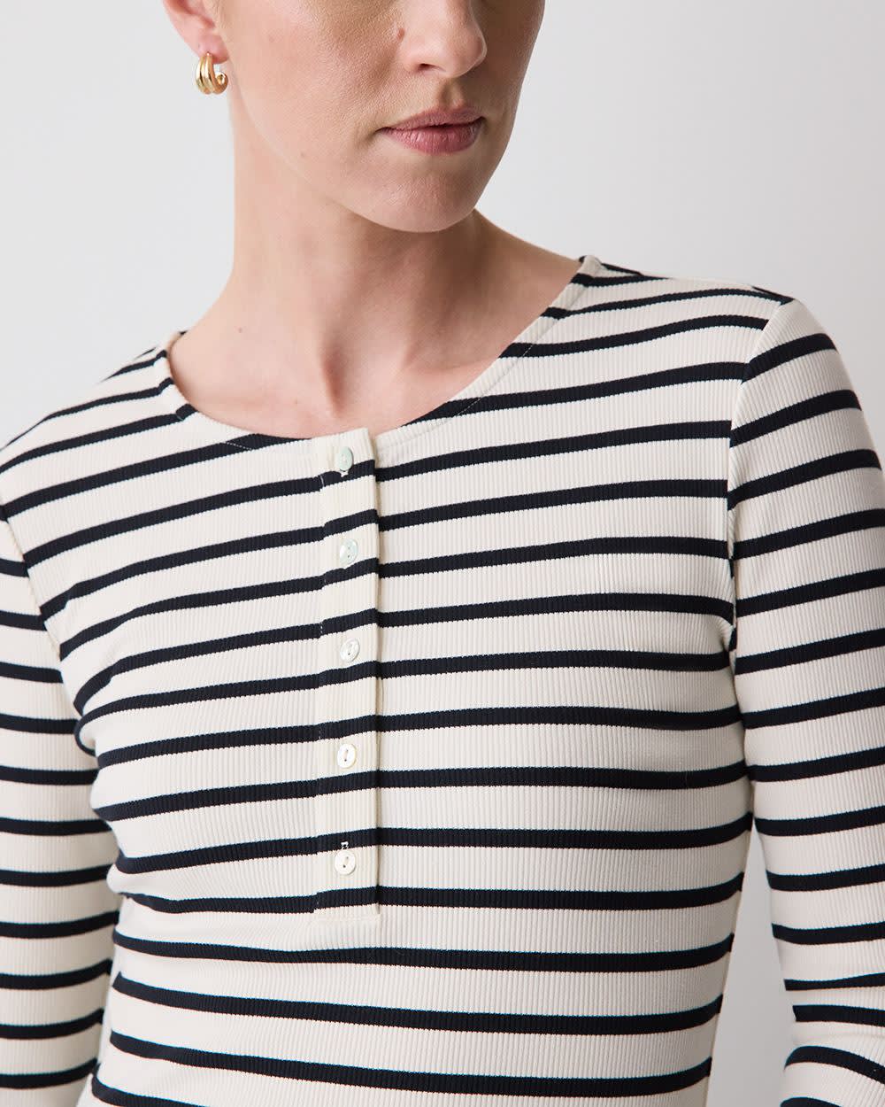 Long-Sleeve Henley Ribbed Top - Image 4