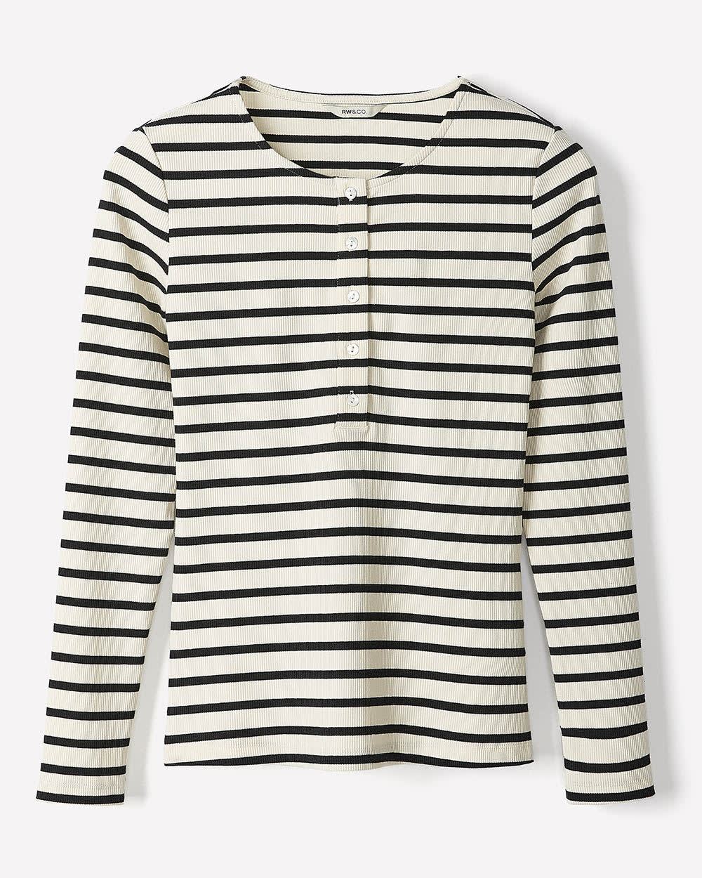 Long-Sleeve Henley Ribbed Top - Image 6