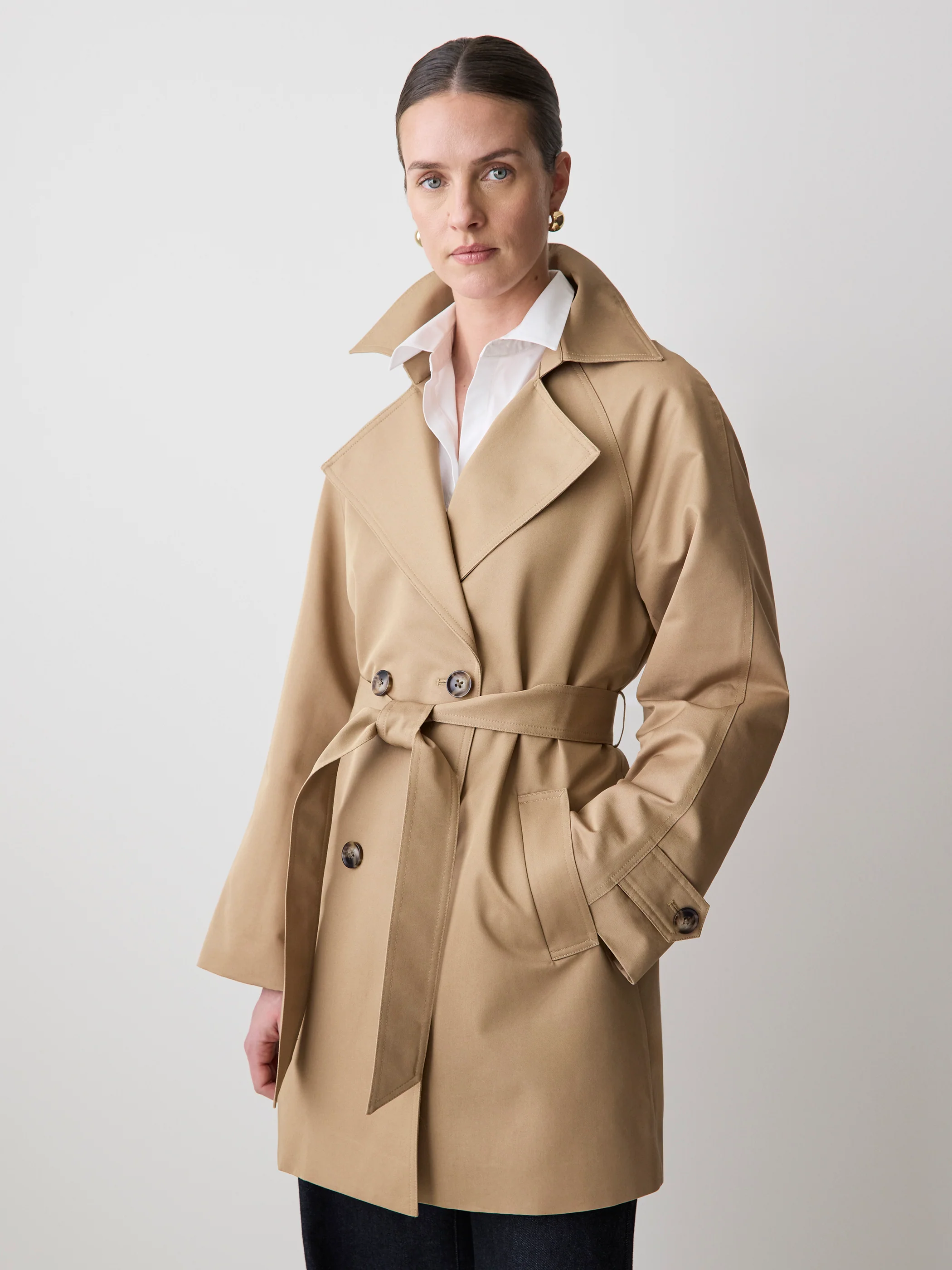 Double-Breasted Twill Trench Coat with Belt - Image 3