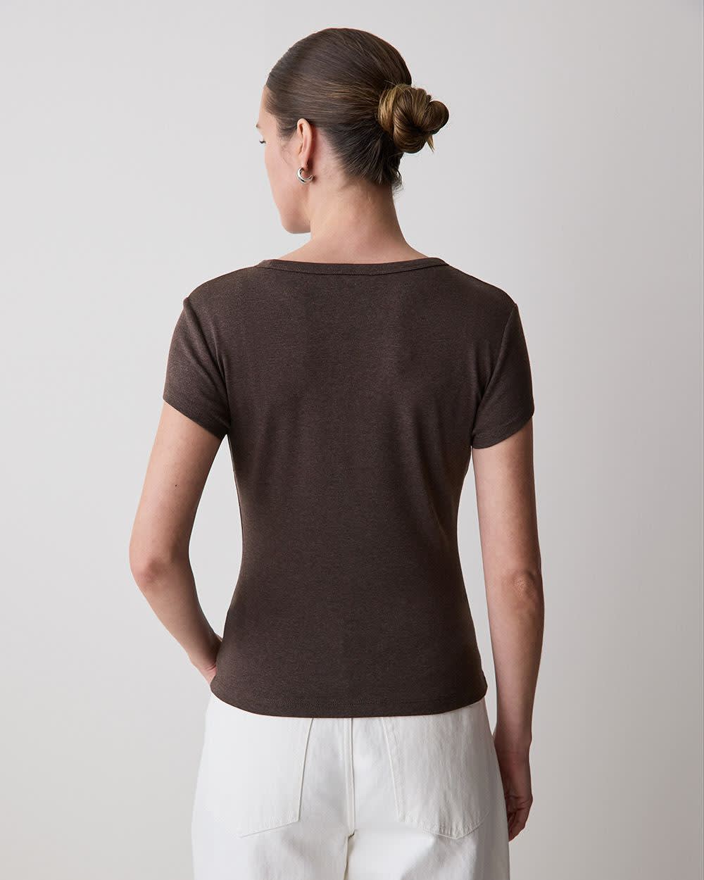Short-Sleeve Crew-Neck Ribbed Tee - Image 3