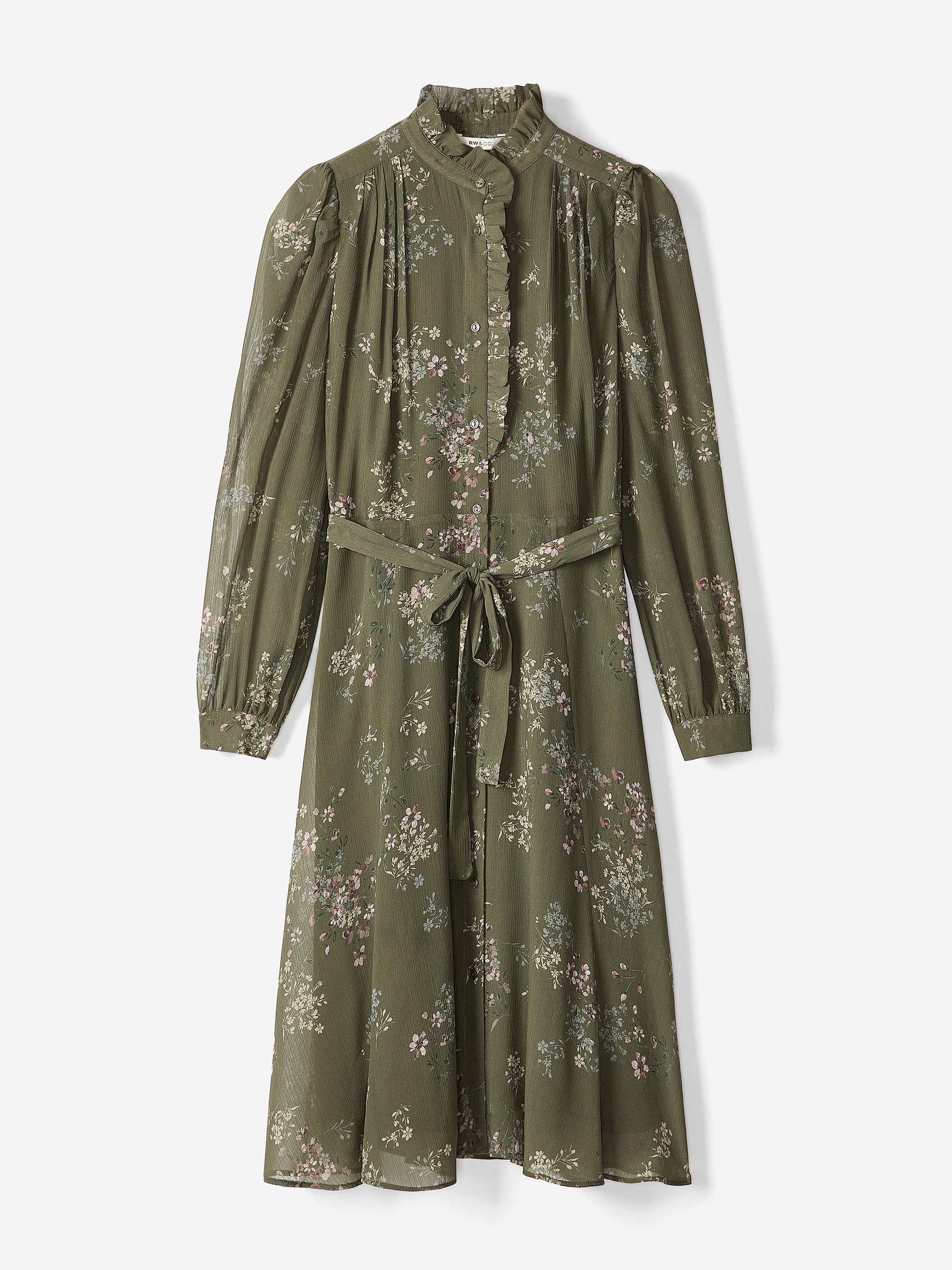 Long-Sleeve Mock-Neck Buttoned-Down Midi Dress - Image 12
