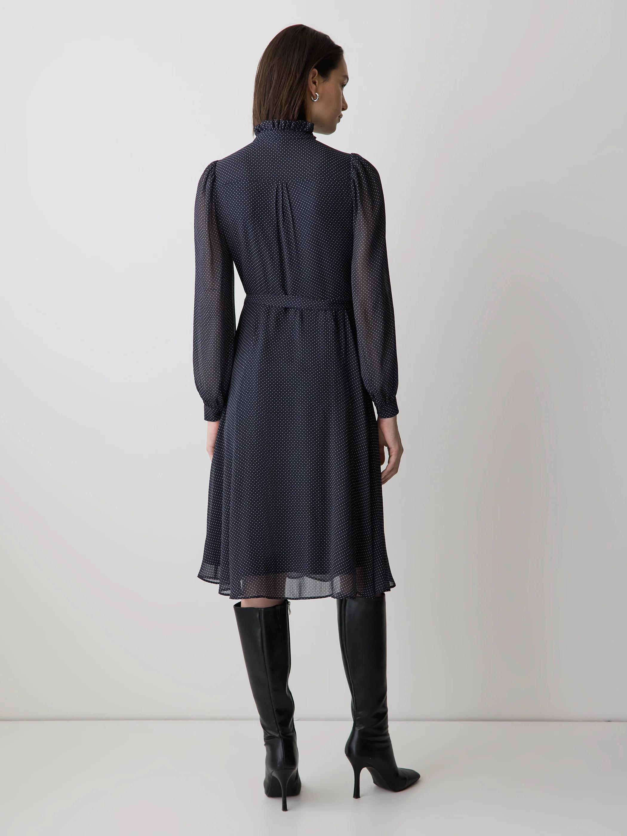 Long-Sleeve Mock-Neck Buttoned-Down Midi Dress - Image 15