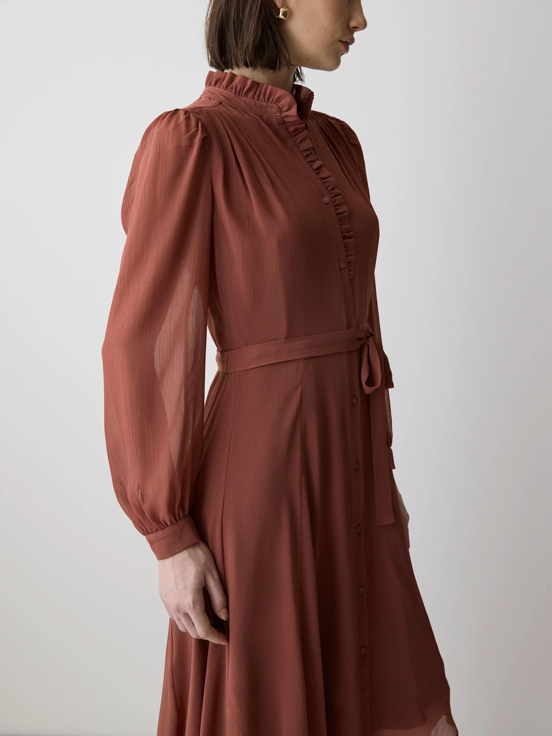Long-Sleeve Mock-Neck Buttoned-Down Midi Dress - Image 22
