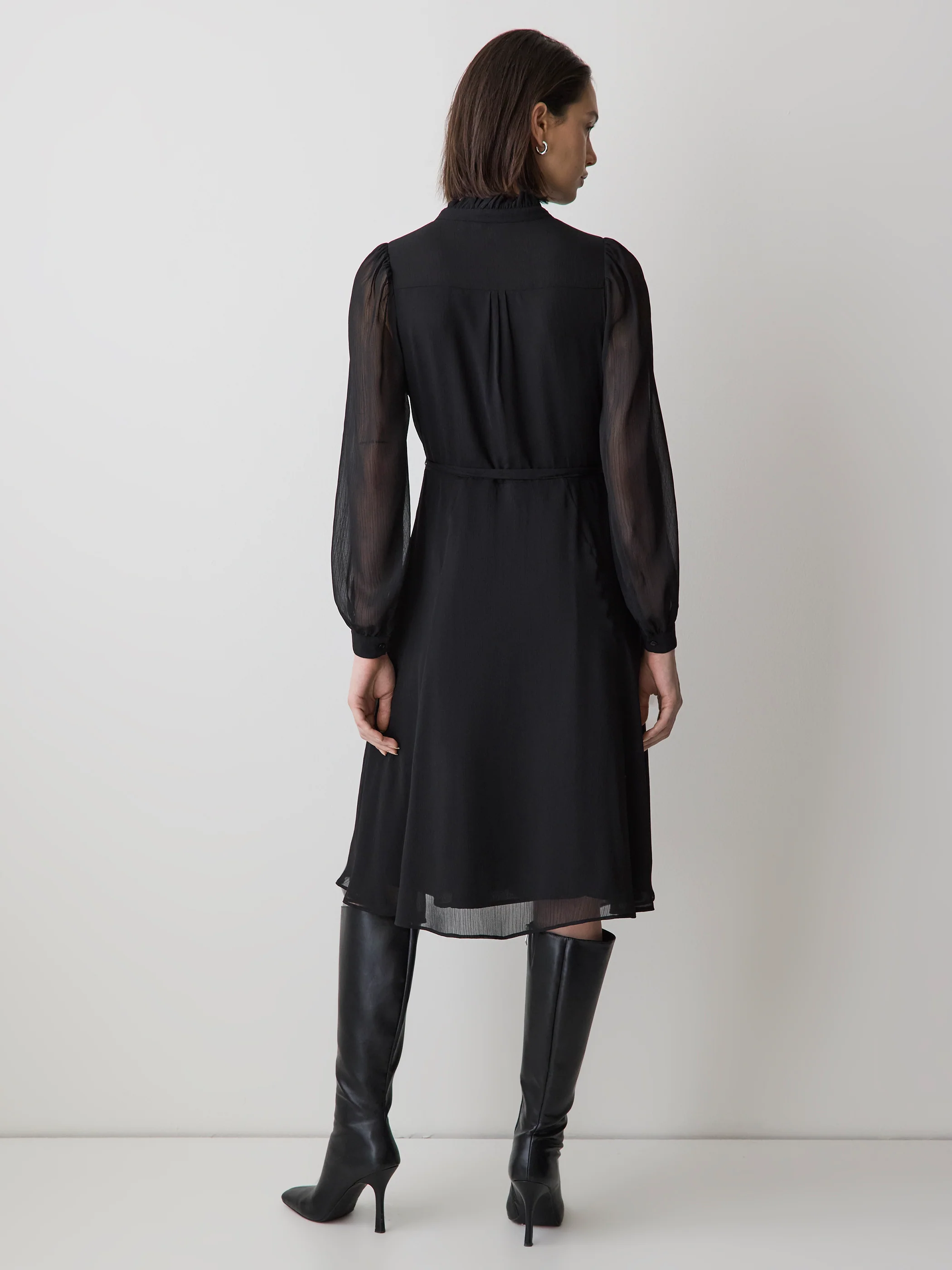 Long-Sleeve Mock-Neck Buttoned-Down Midi Dress - Image 3