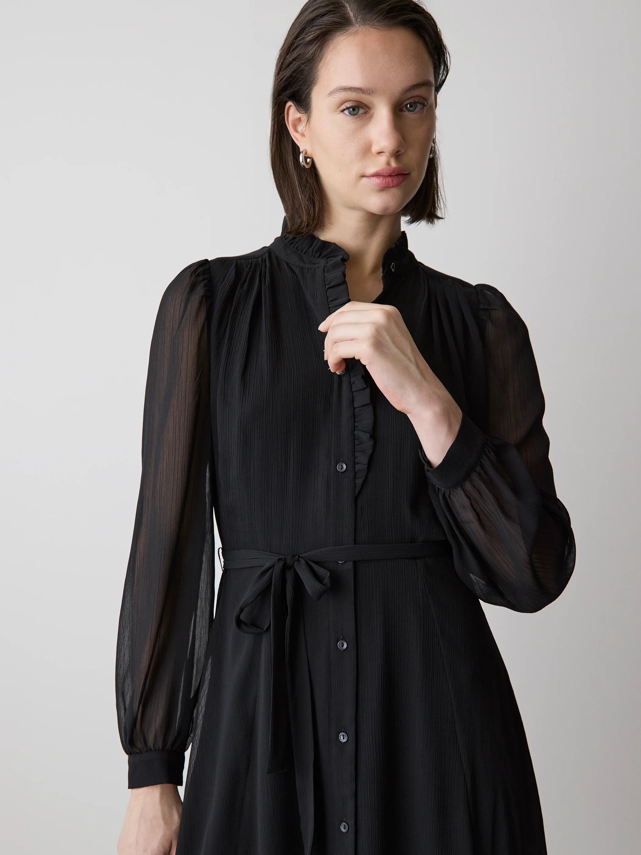 Long-Sleeve Mock-Neck Buttoned-Down Midi Dress - Image 4