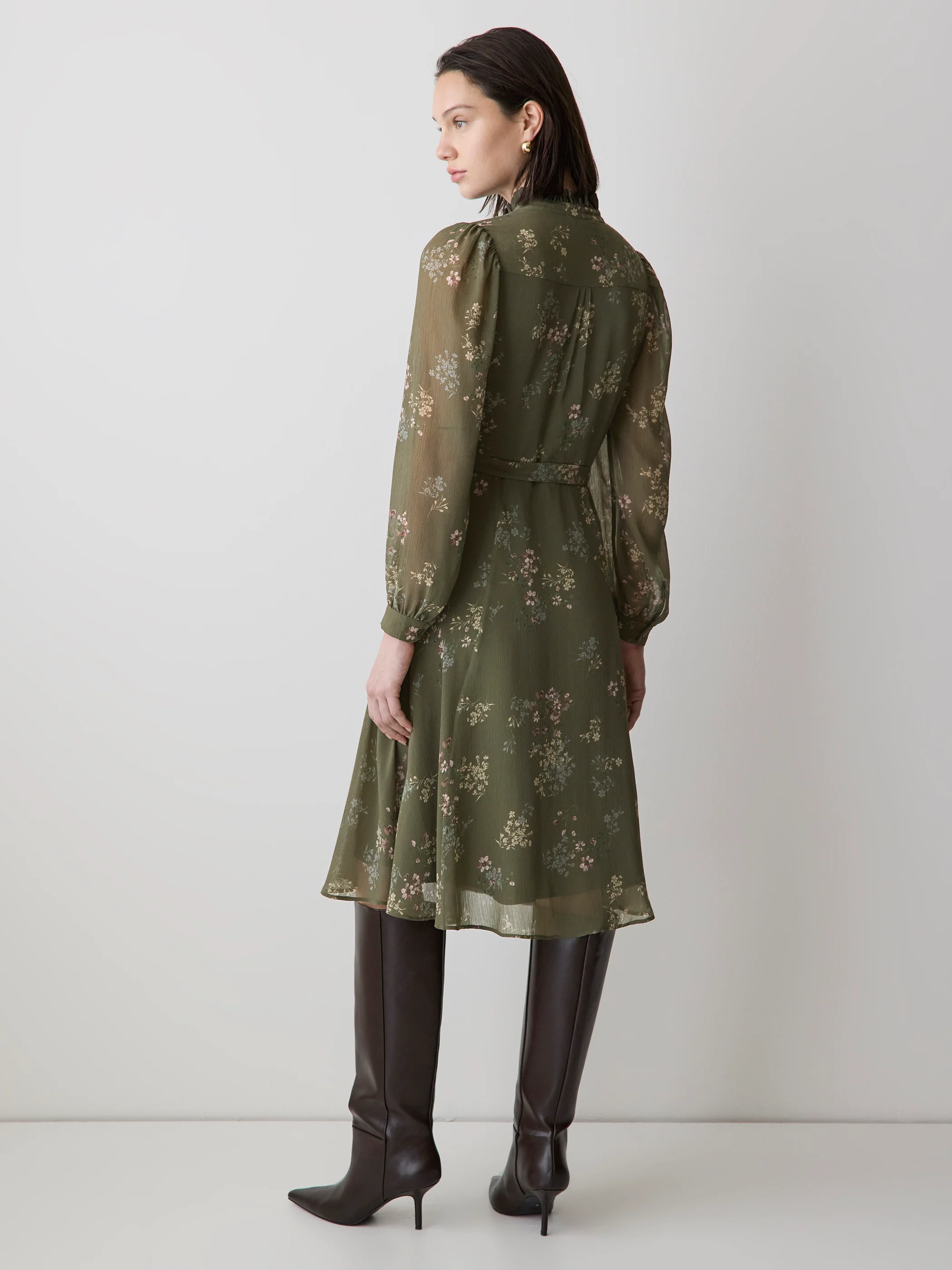 Long-Sleeve Mock-Neck Buttoned-Down Midi Dress - Image 9