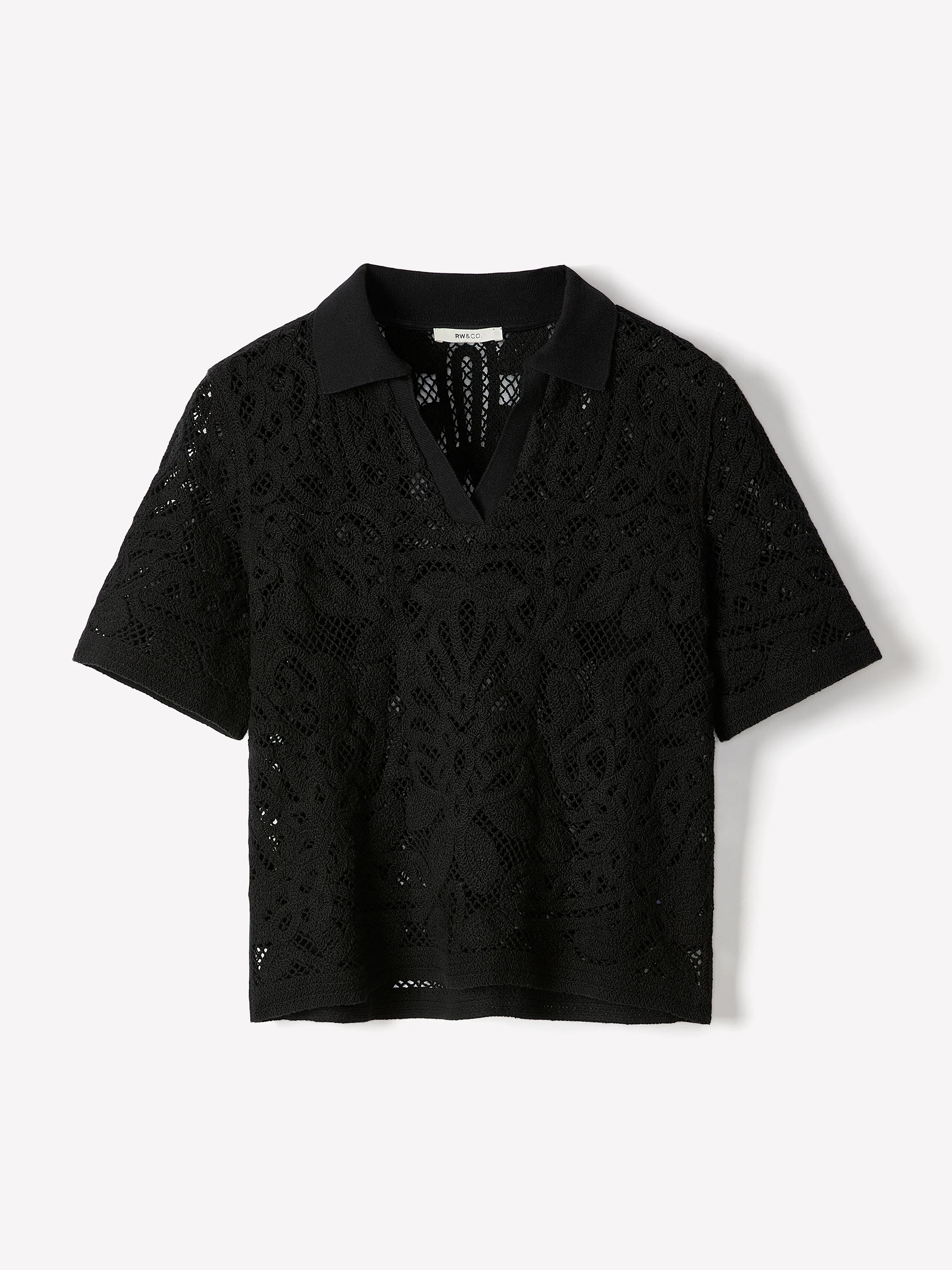 Short-Sleeve Crochet Polo Top - Image 6