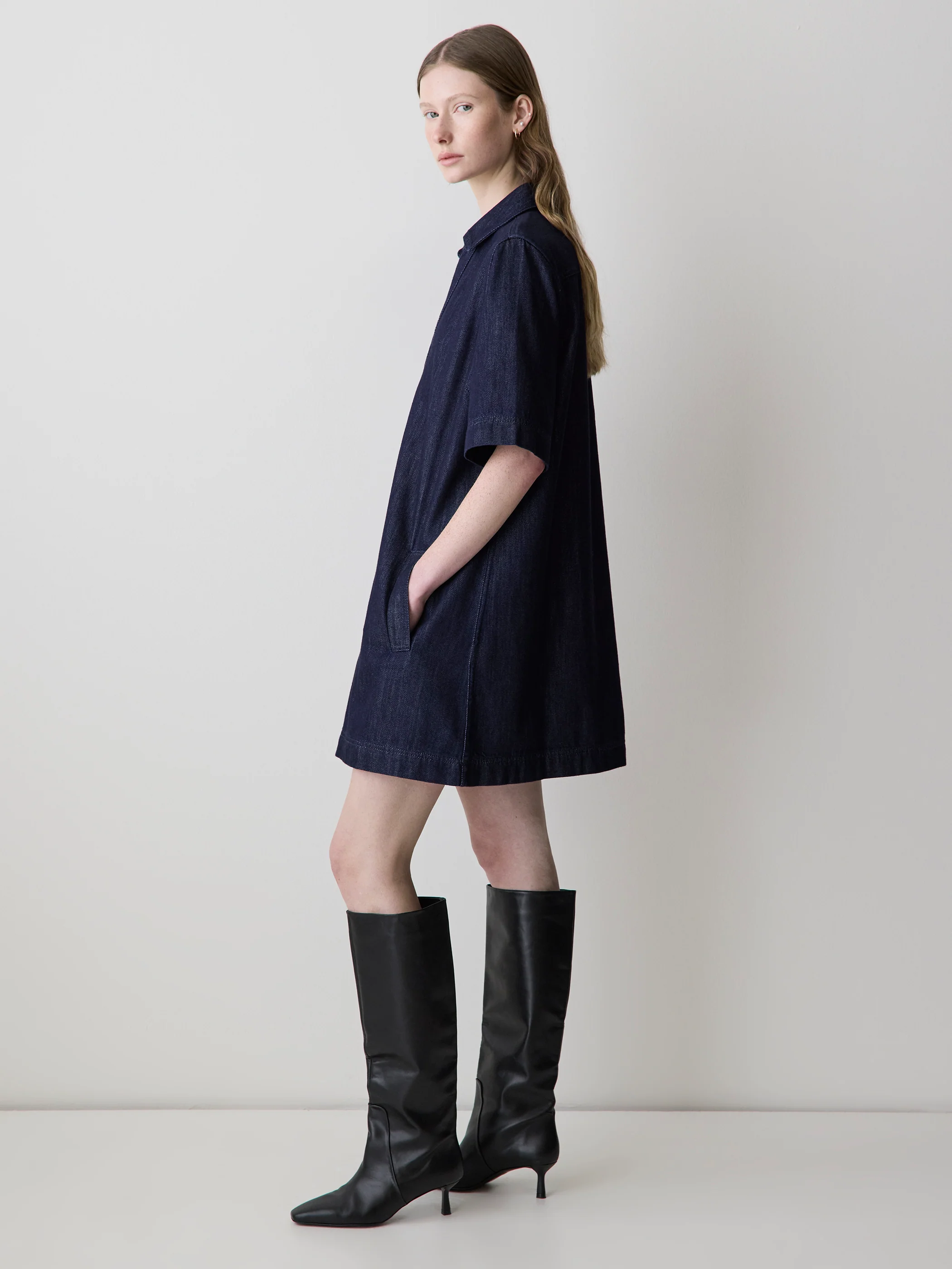 Short-Sleeve Mini Denim Dress - Image 2