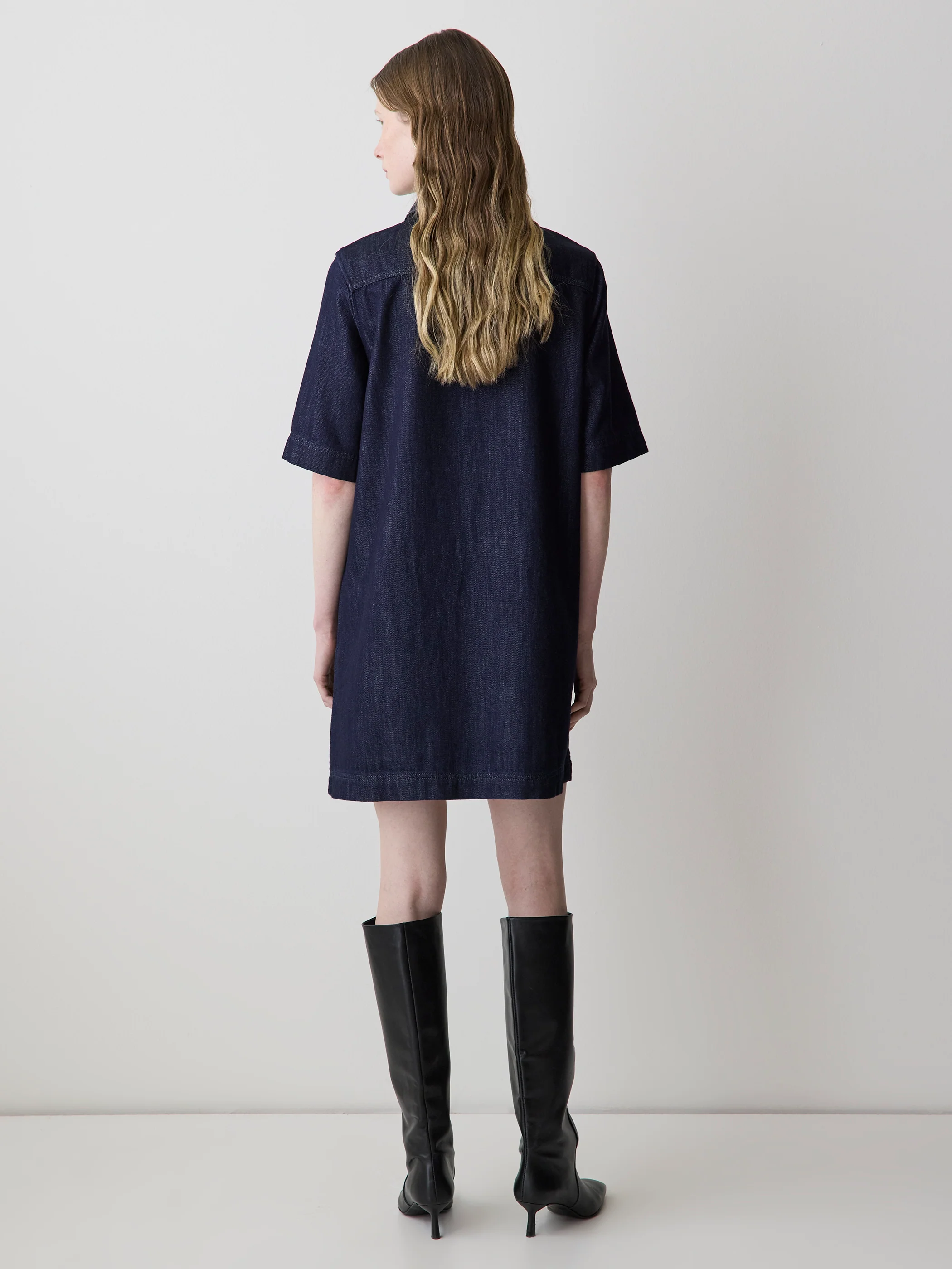 Short-Sleeve Mini Denim Dress - Image 3
