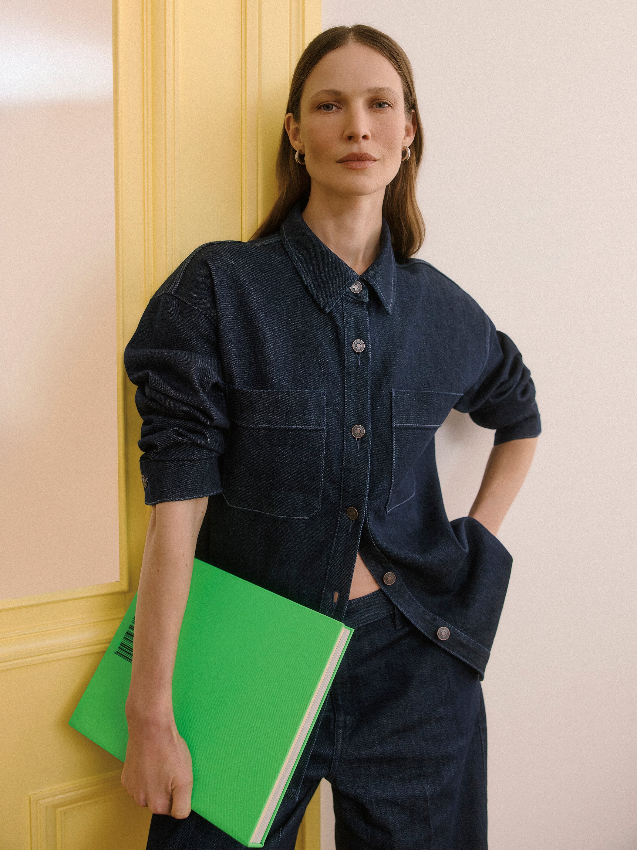 Long-Sleeve Buttoned-Down Denim Blouse