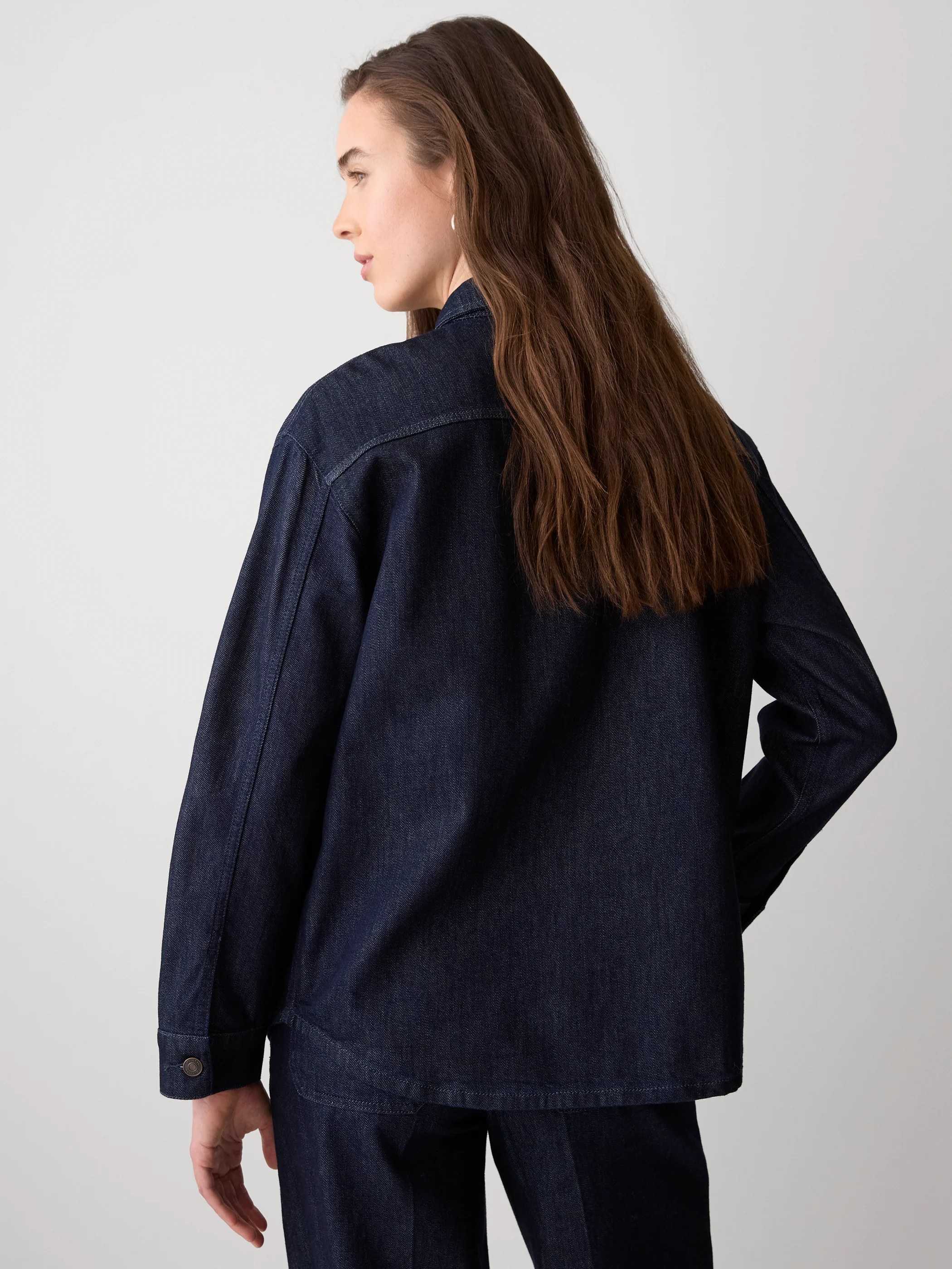 Long-Sleeve Buttoned-Down Denim Blouse - Image 4