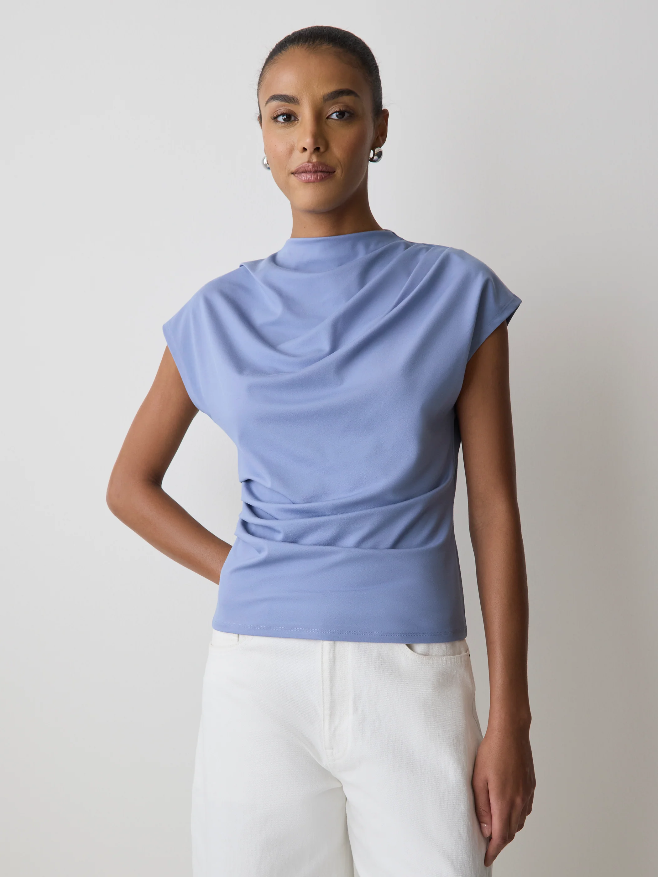 Extended-Sleeve Crew-Neck Draped Top - Image 13