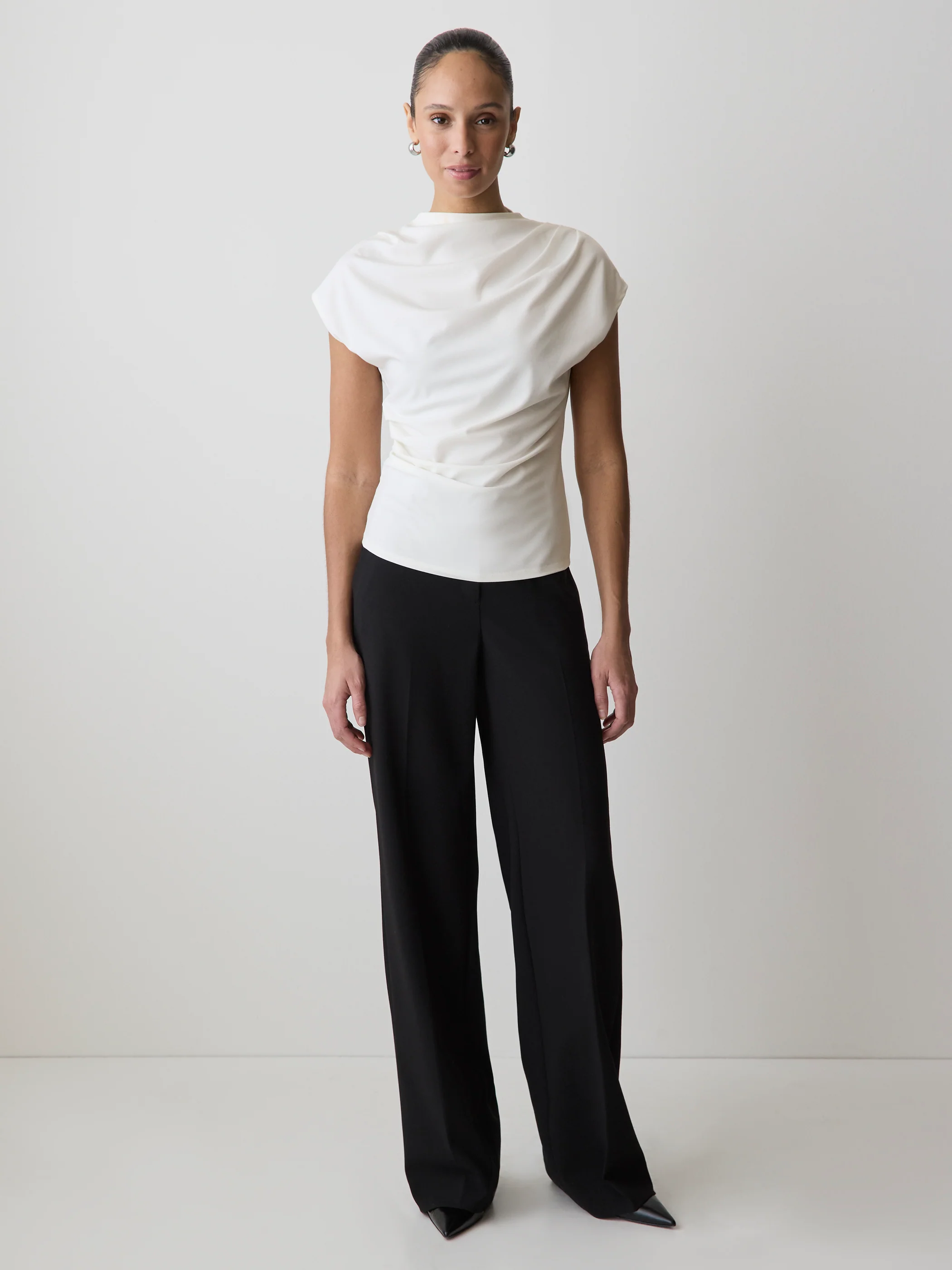 Extended-Sleeve Crew-Neck Draped Top - Image 2
