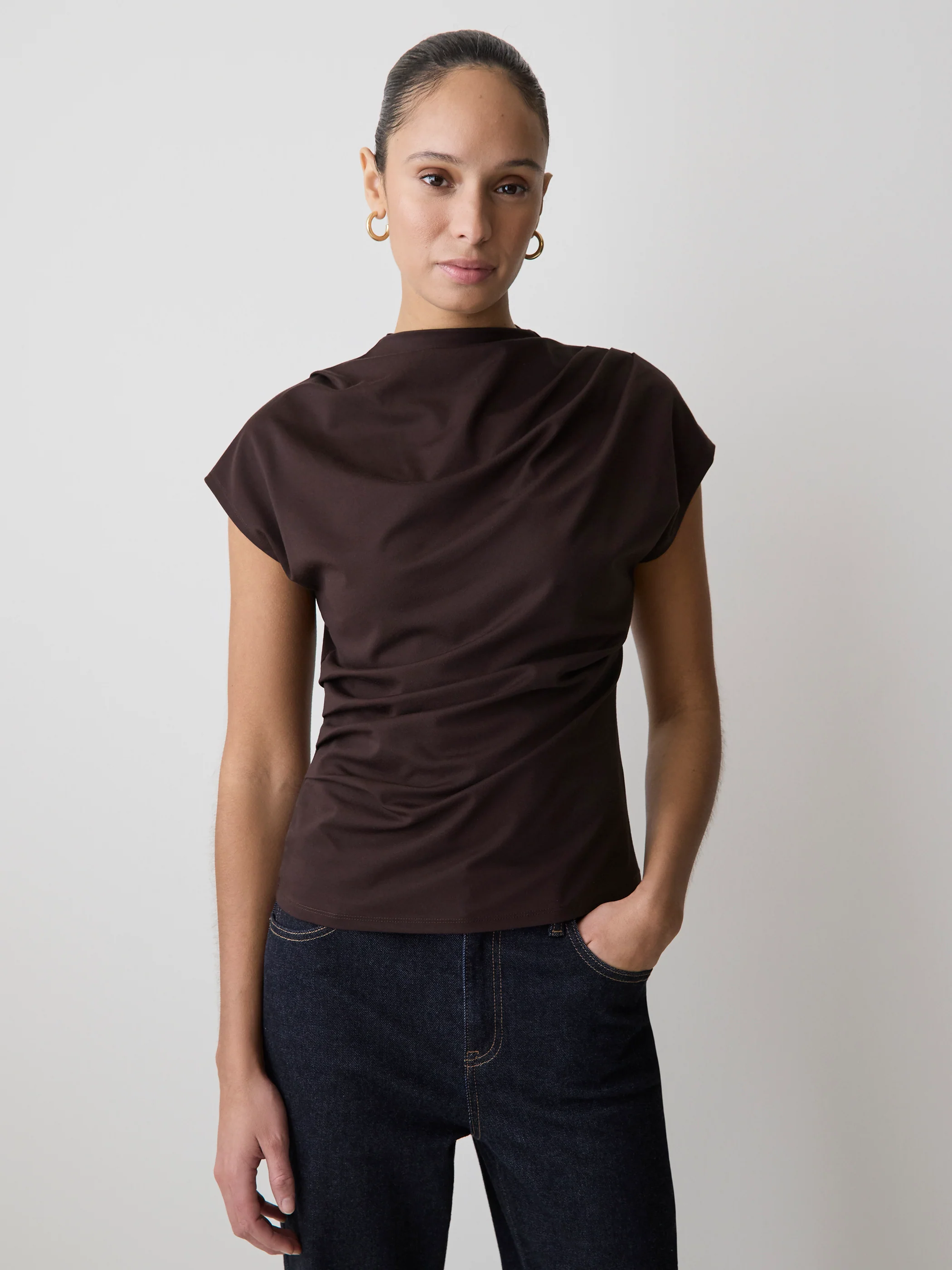 Extended-Sleeve Crew-Neck Draped Top - Image 7