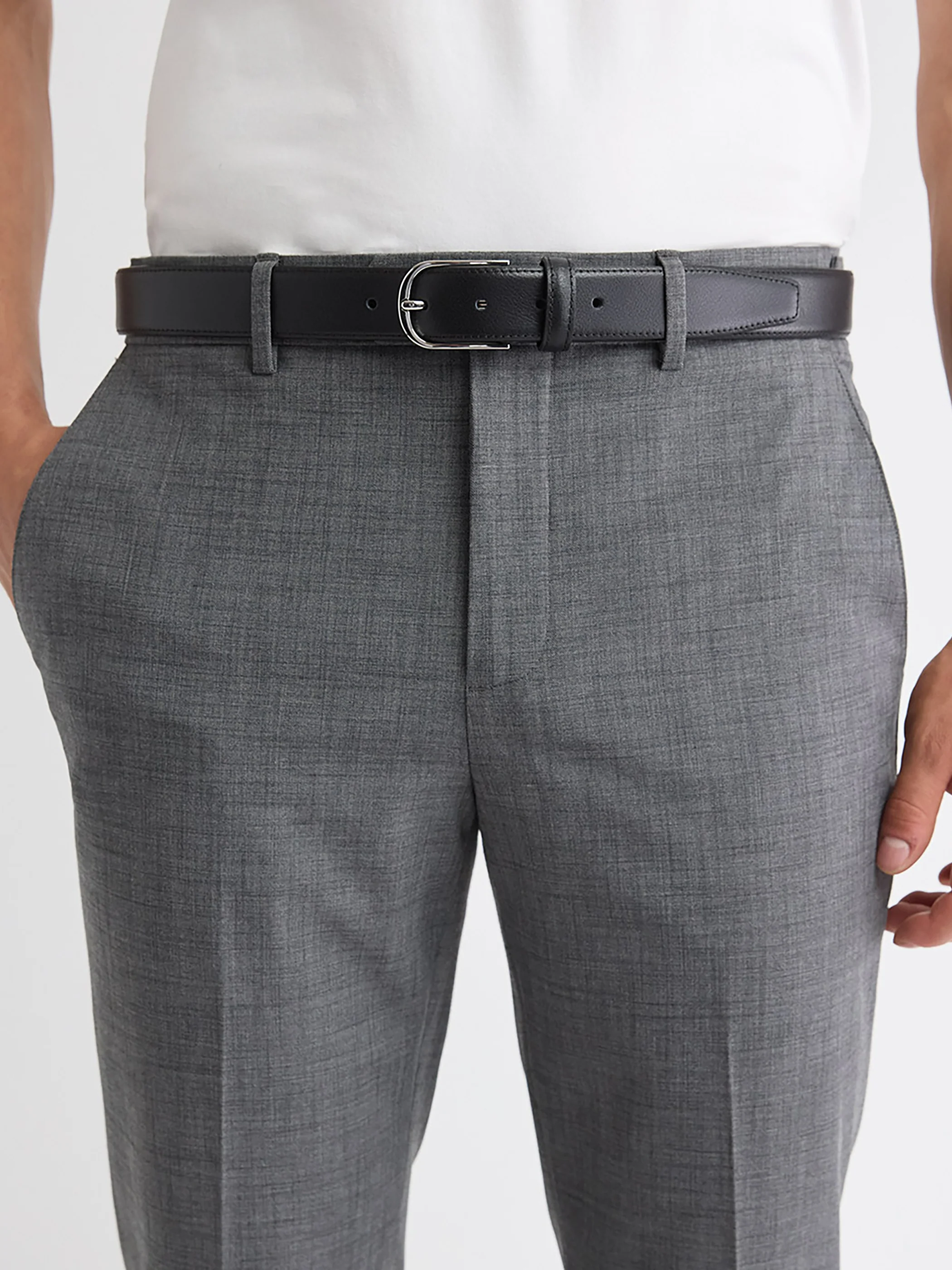 Dressy Leather Belt with Round Buckle