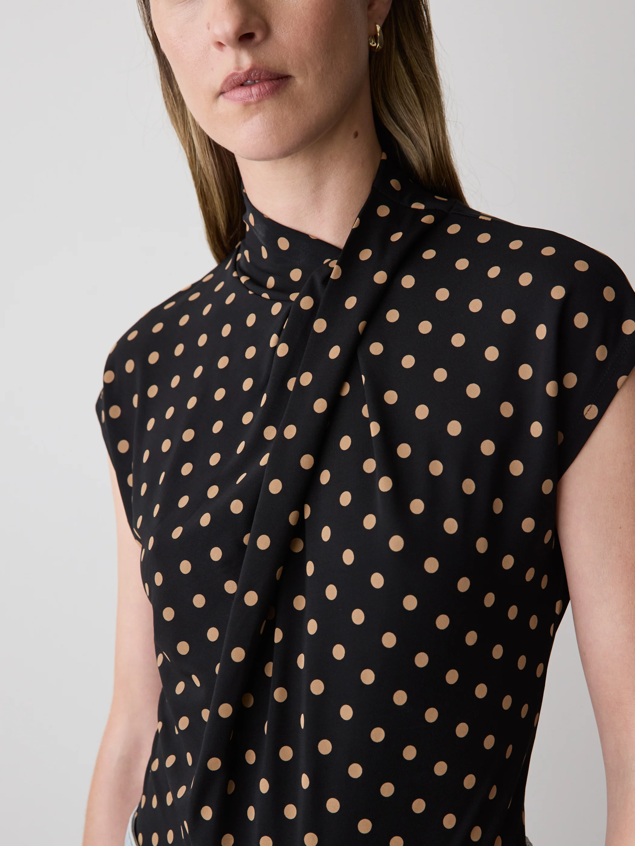 Extended-Sleeve Top with Crossover Draped Mock Neckline - Image 15