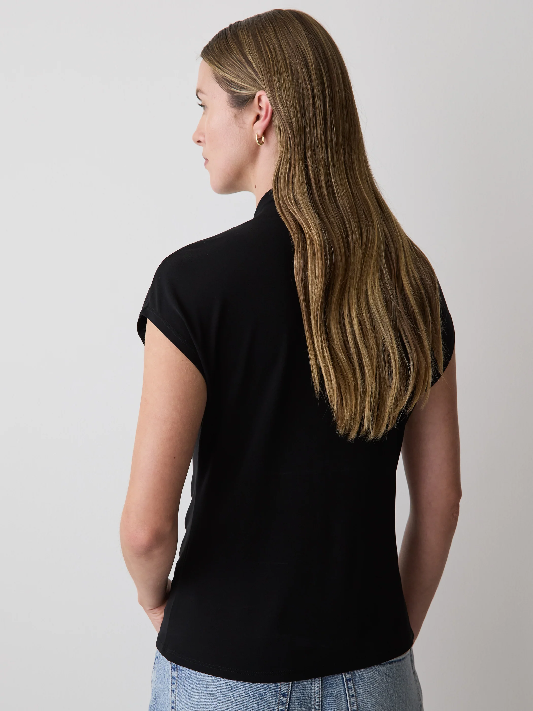 Extended-Sleeve Top with Crossover Draped Mock Neckline - Image 8