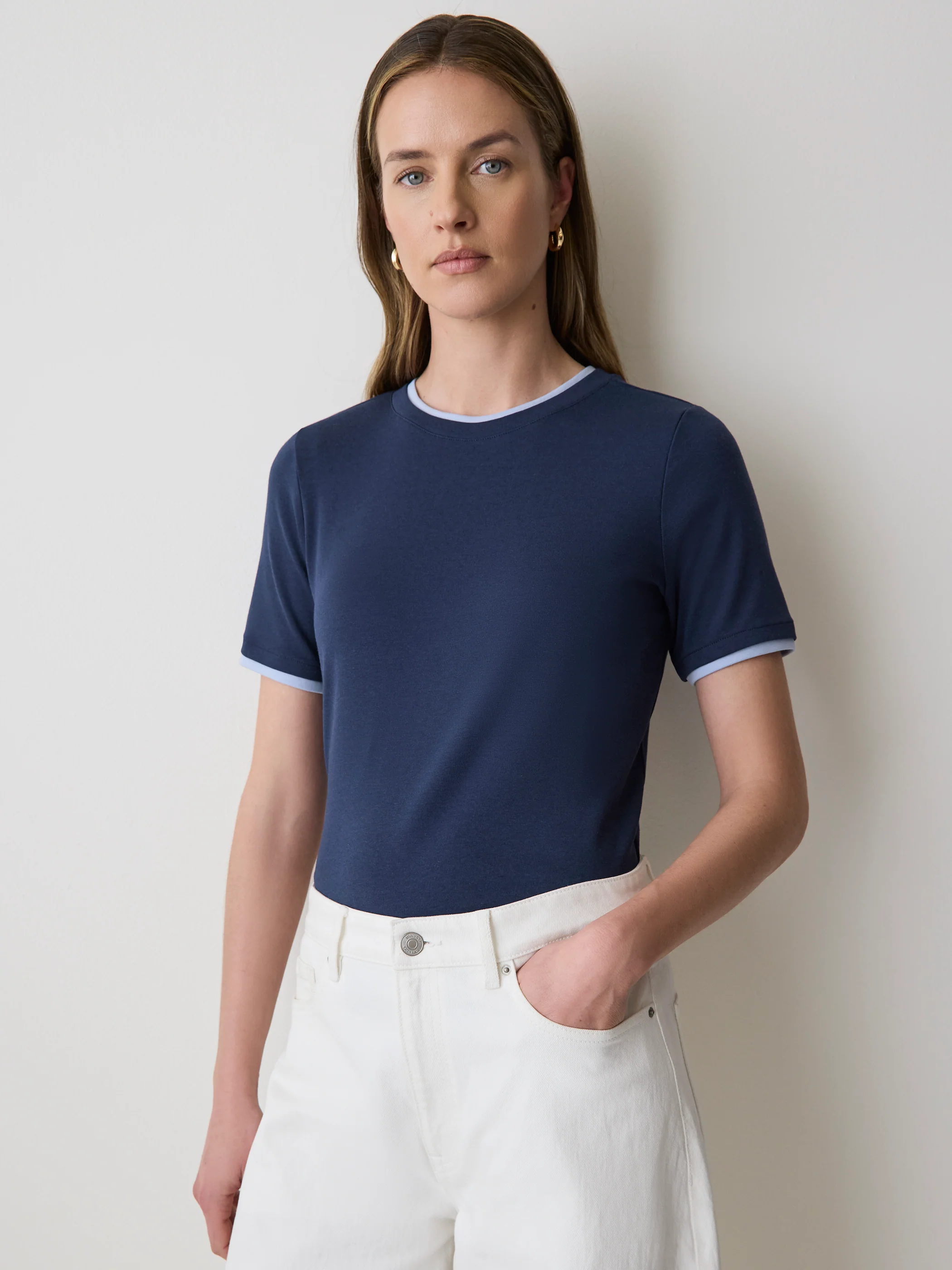 Short-Sleeve Crew-Neck Ribbed Basic Tee - Image 5