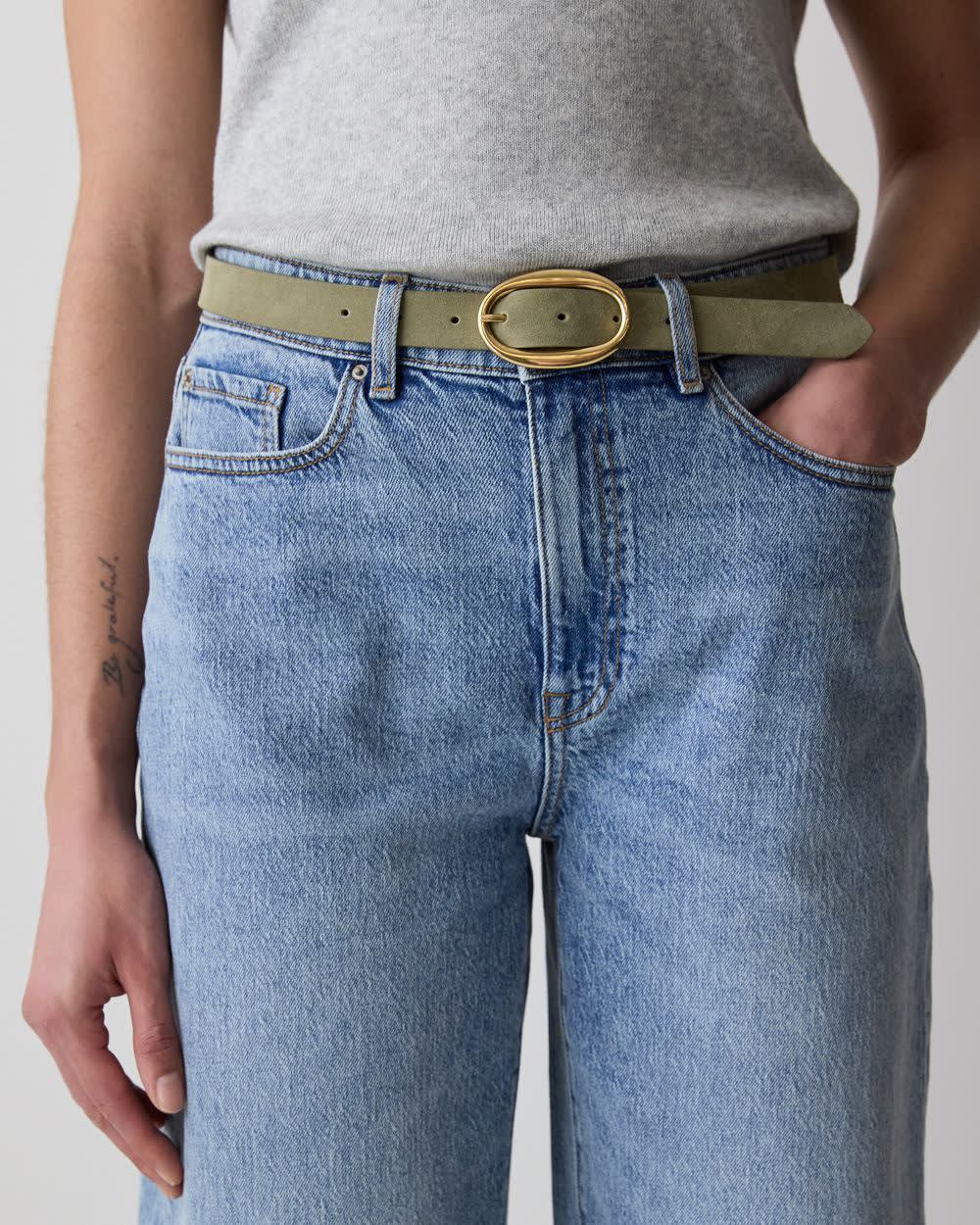 Suede Belt with Oval Buckle - Image 3