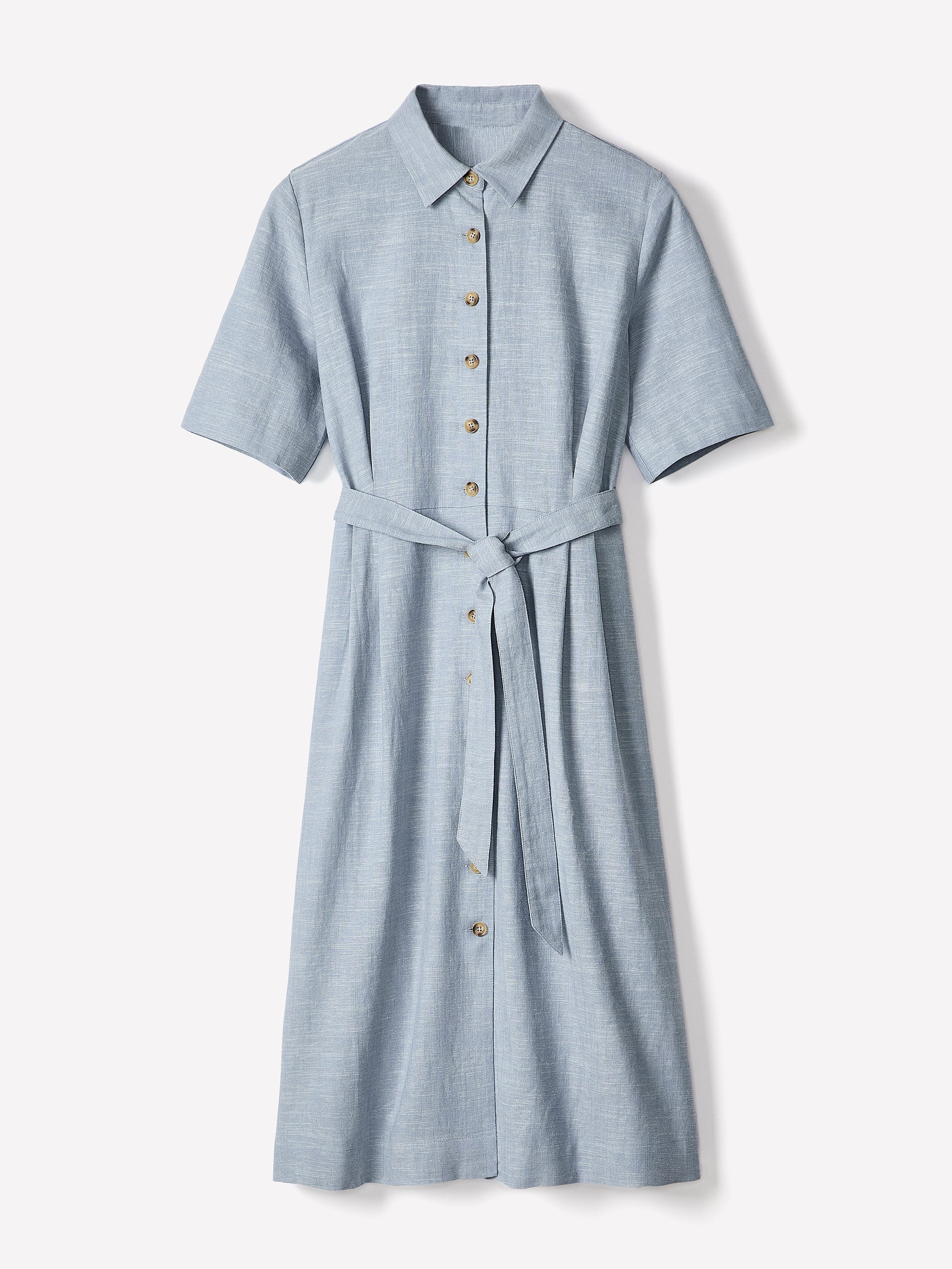 Short-Sleeve Linen-Blend Midi Dress with Shirt Collar - Image 6
