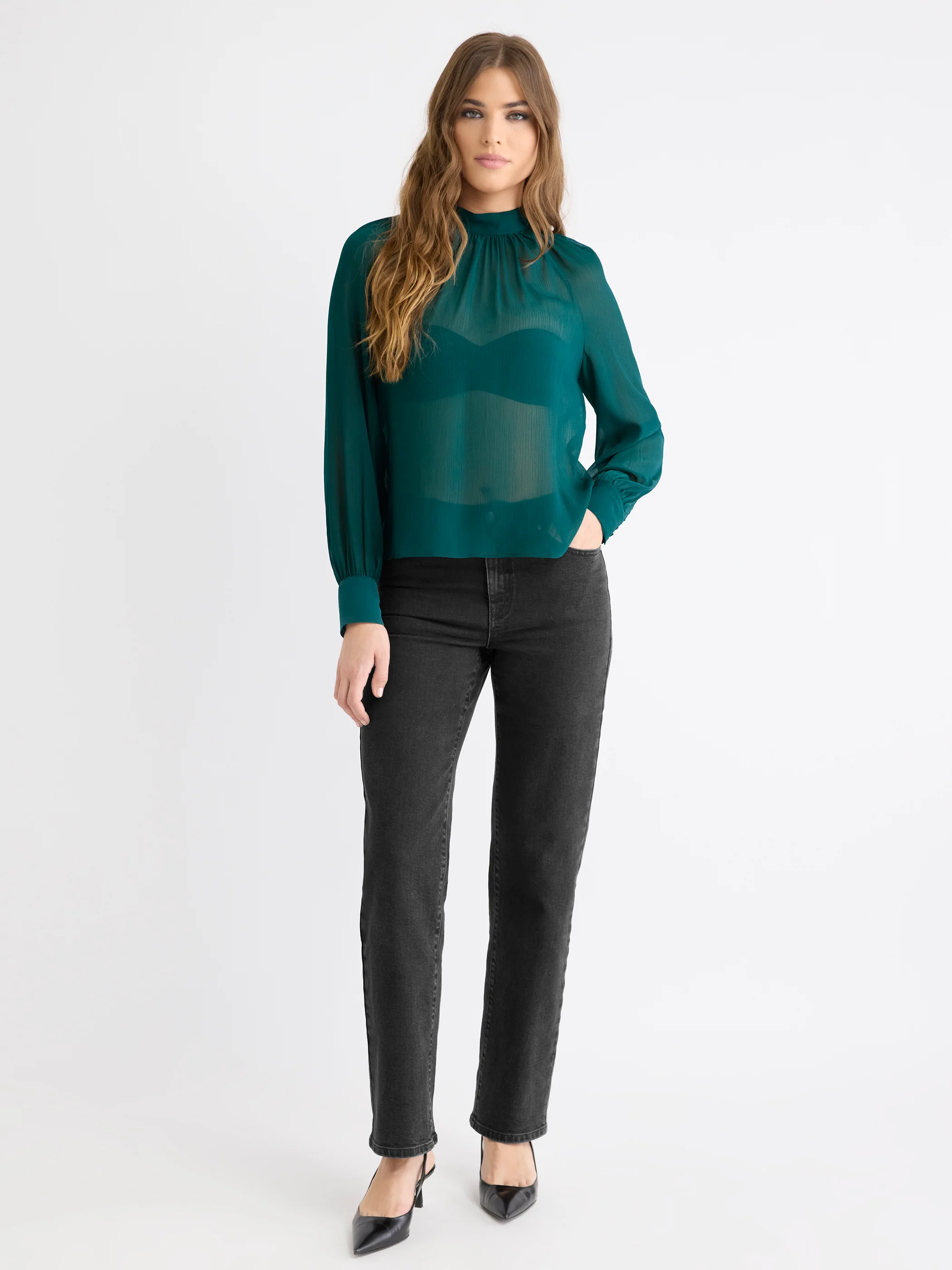 Long-Sleeve Chiffon Popover Blouse - Image 2