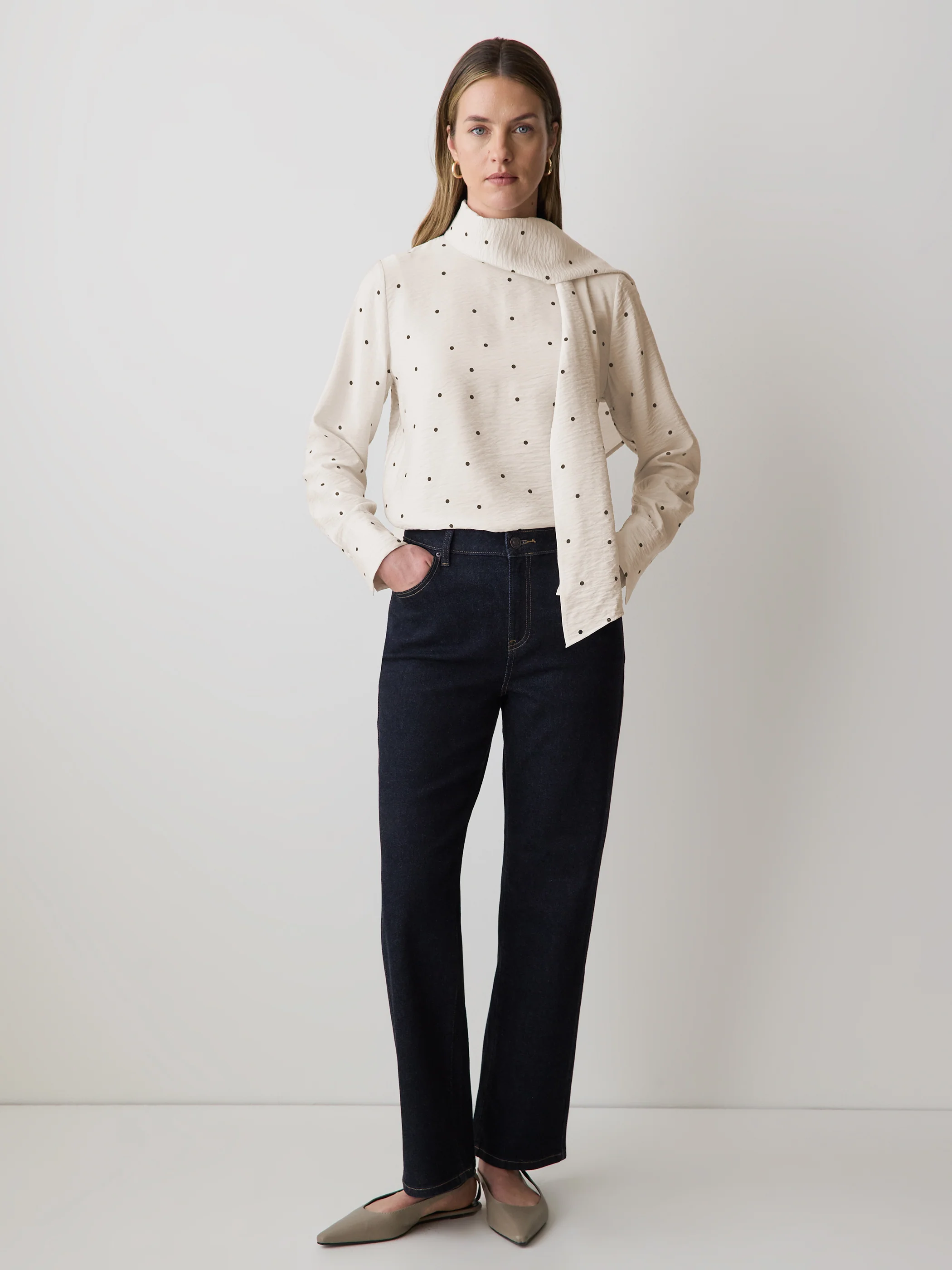 Long-Sleeve Popover Blouse with Scarf Neckline - Image 2