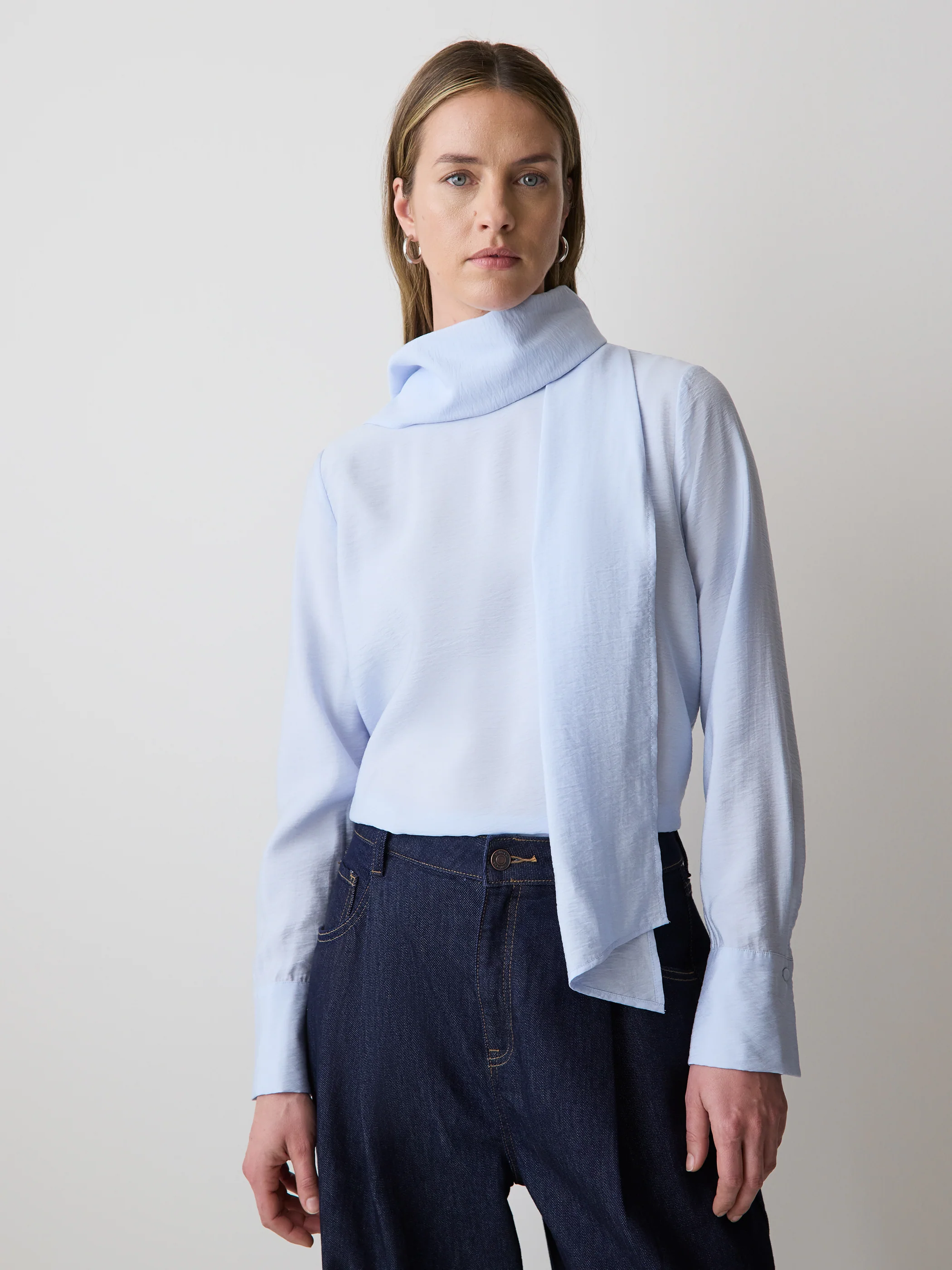 Long-Sleeve Popover Blouse with Scarf Neckline - Image 7