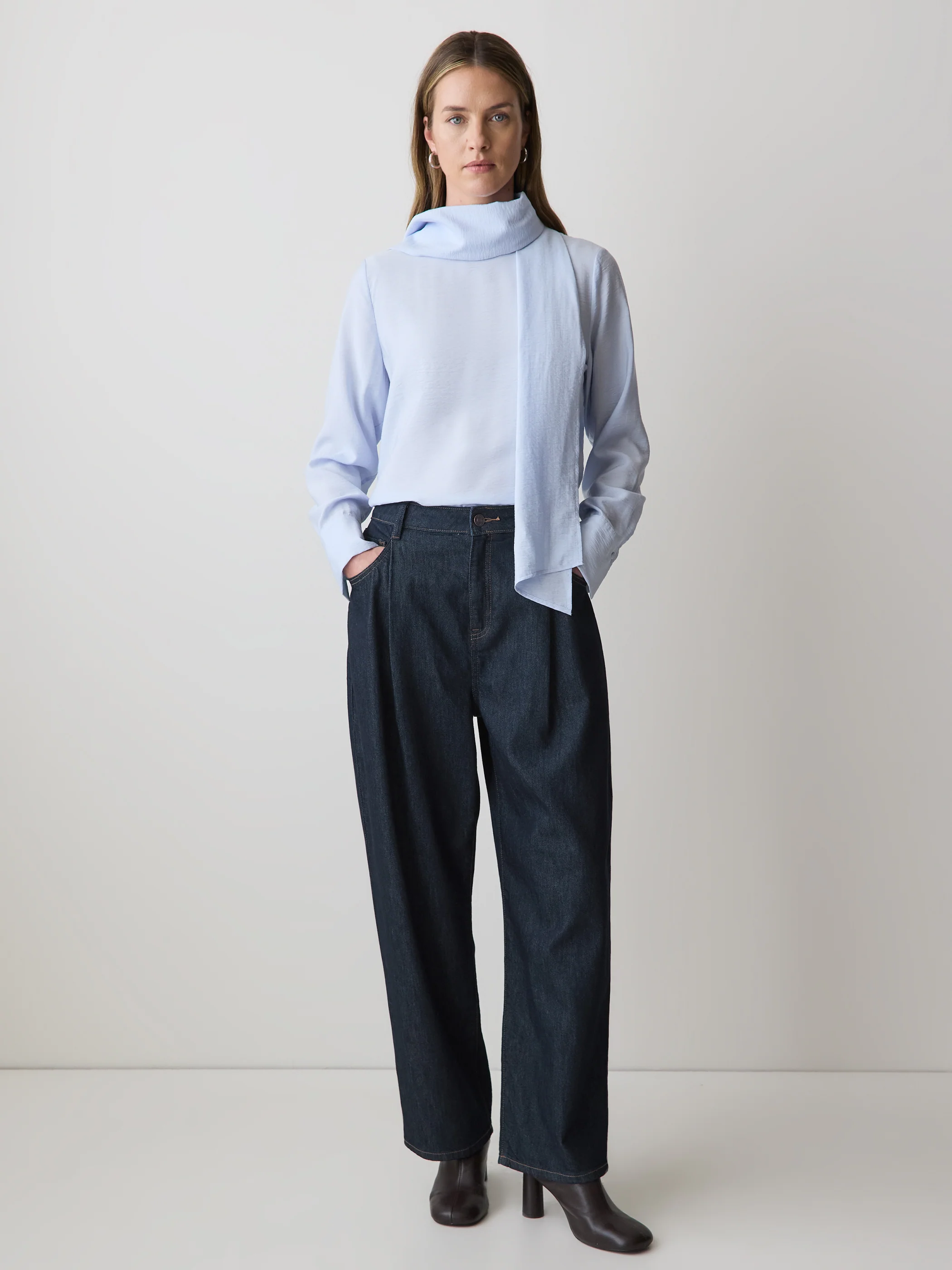 Long-Sleeve Popover Blouse with Scarf Neckline - Image 8